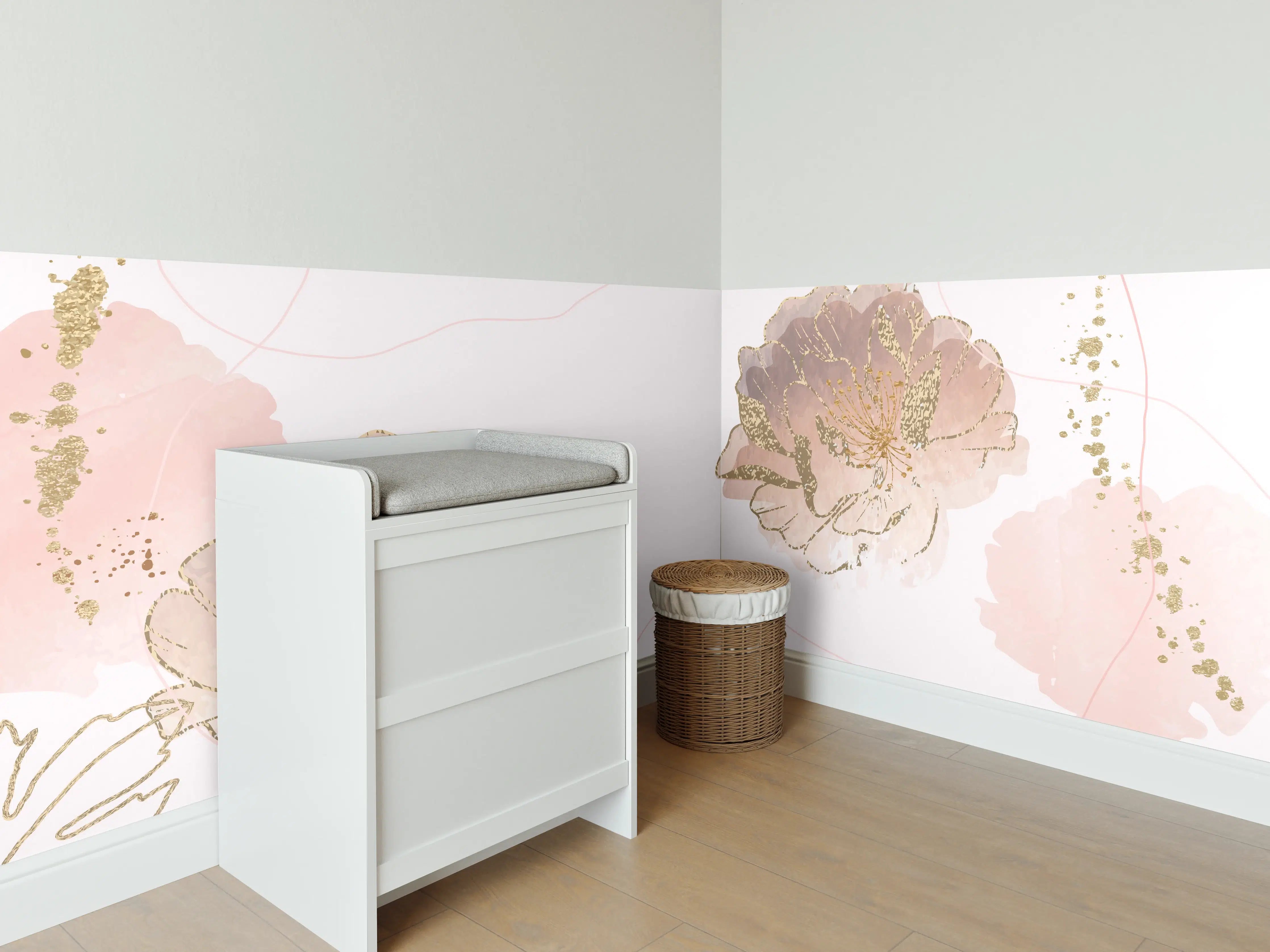 Babyzimmer Wandgestaltung - Zarte Pastell-Blumenstruktur