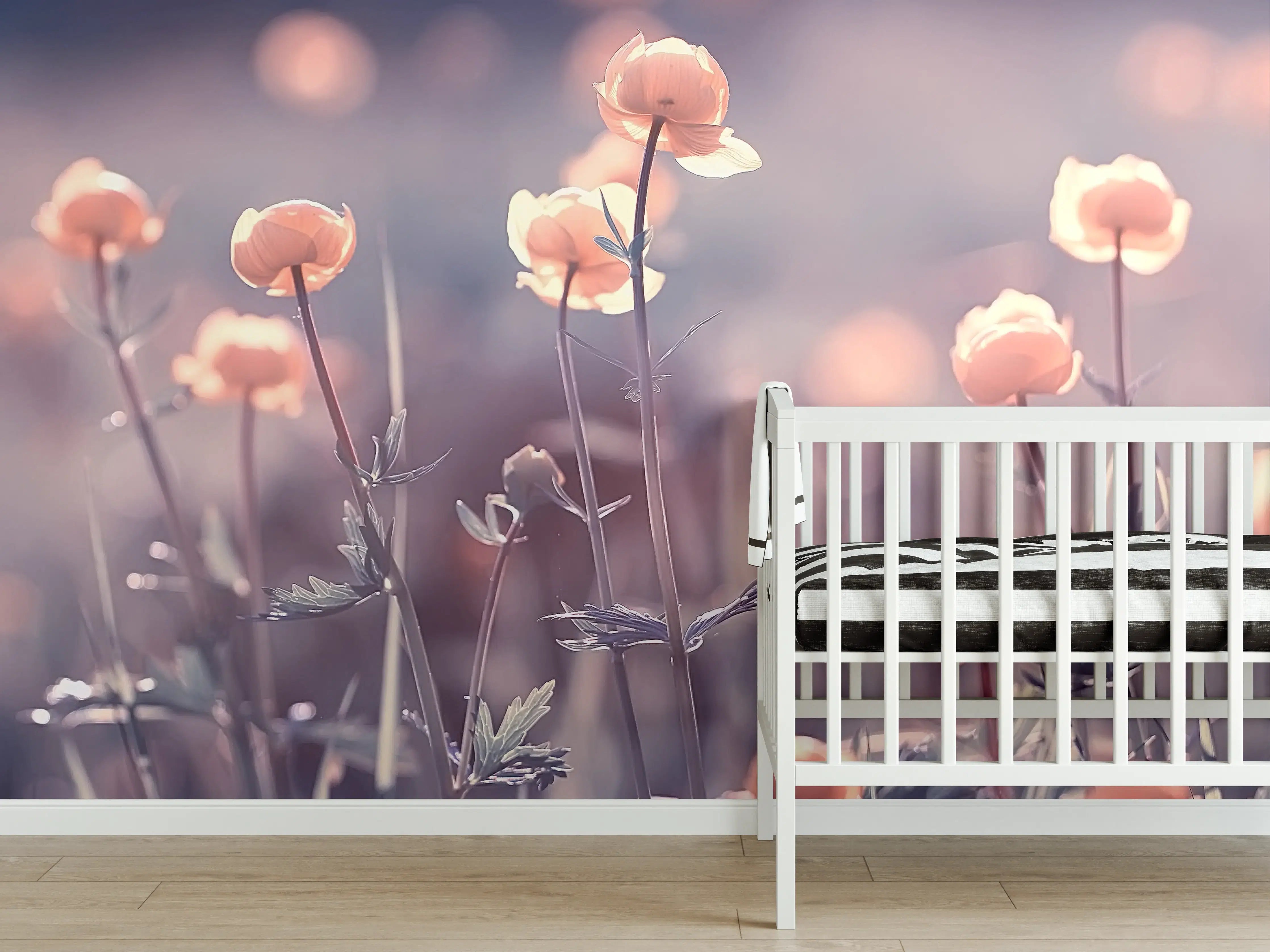 Babyzimmer Wandgestaltung - Zarte blühende Blumen in Pastellfarben