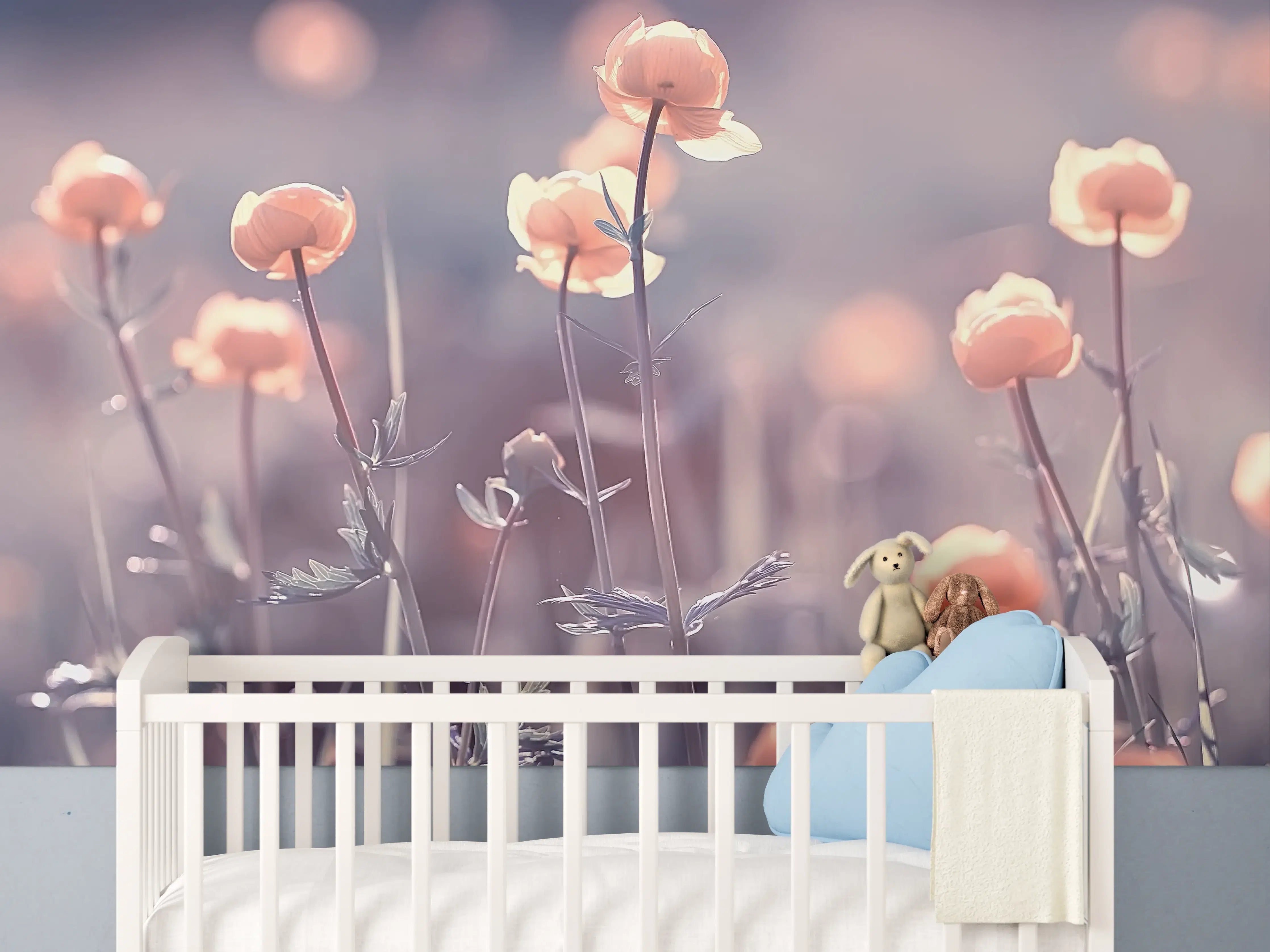 Babyzimmer Wandgestaltung - Zarte blühende Blumen in Pastellfarben