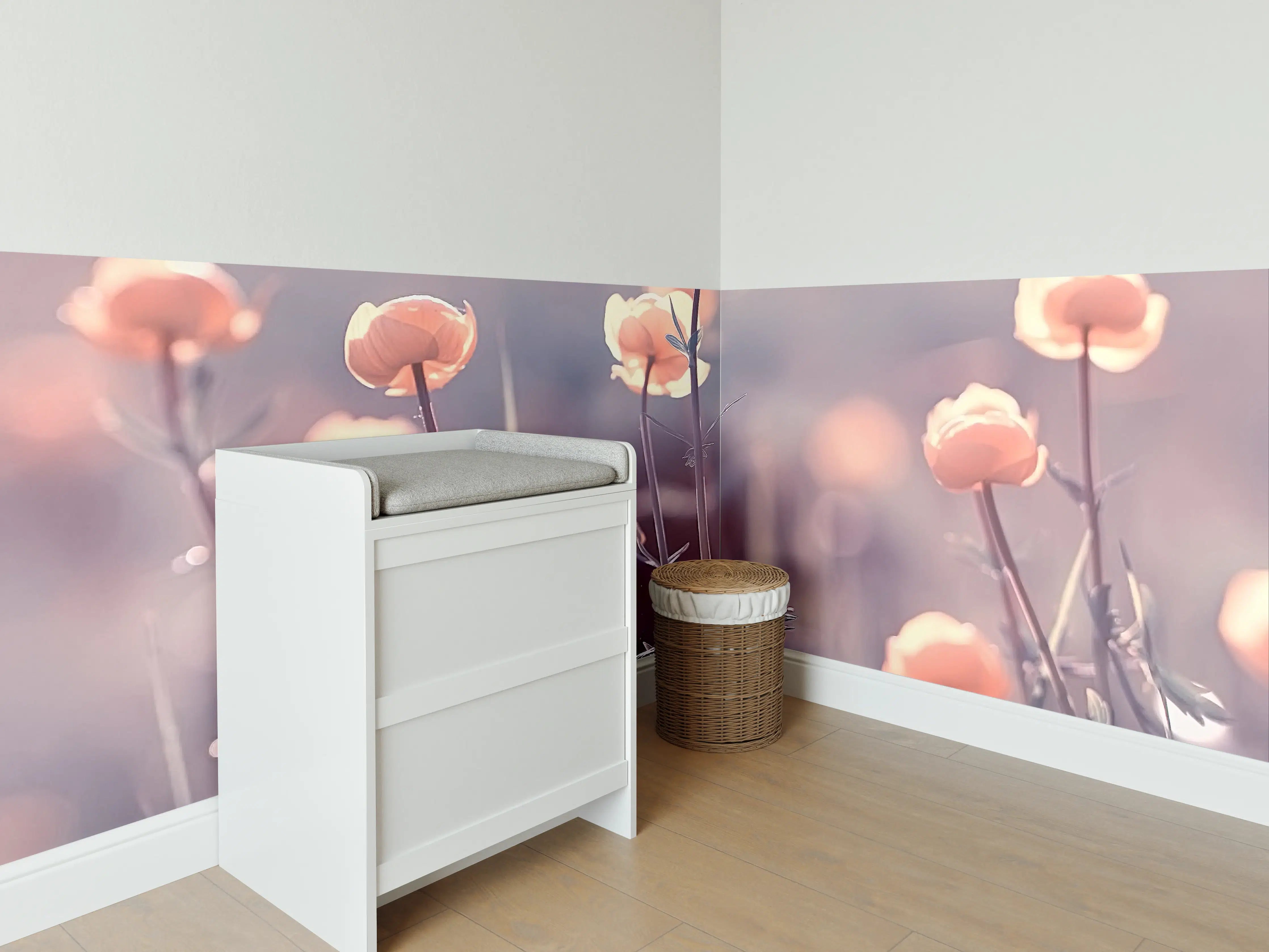 Babyzimmer Wandgestaltung - Zarte blühende Blumen in Pastellfarben