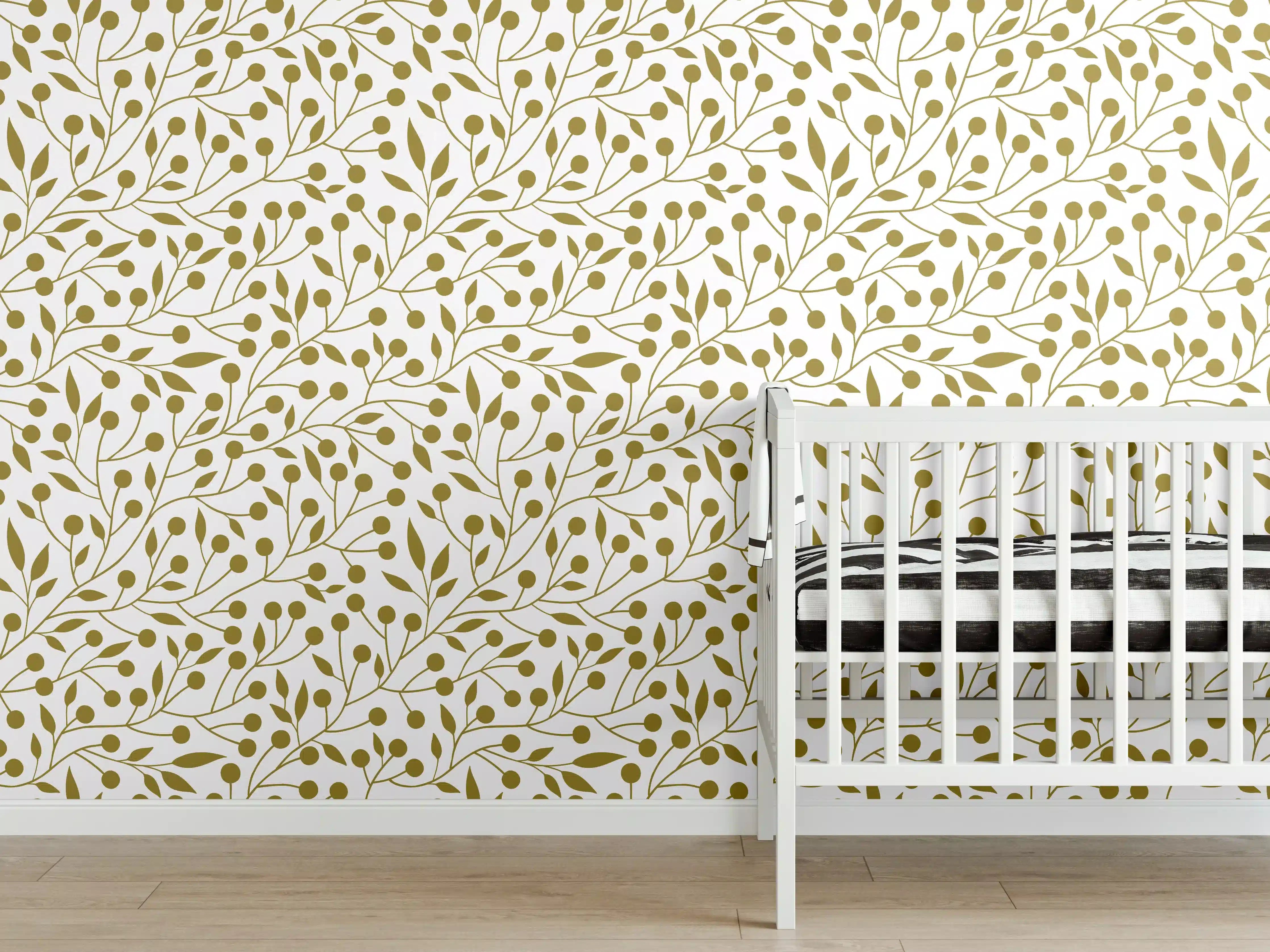 Babyzimmer Wandgestaltung - Zarte goldene Zweige mit kleinen Blättern