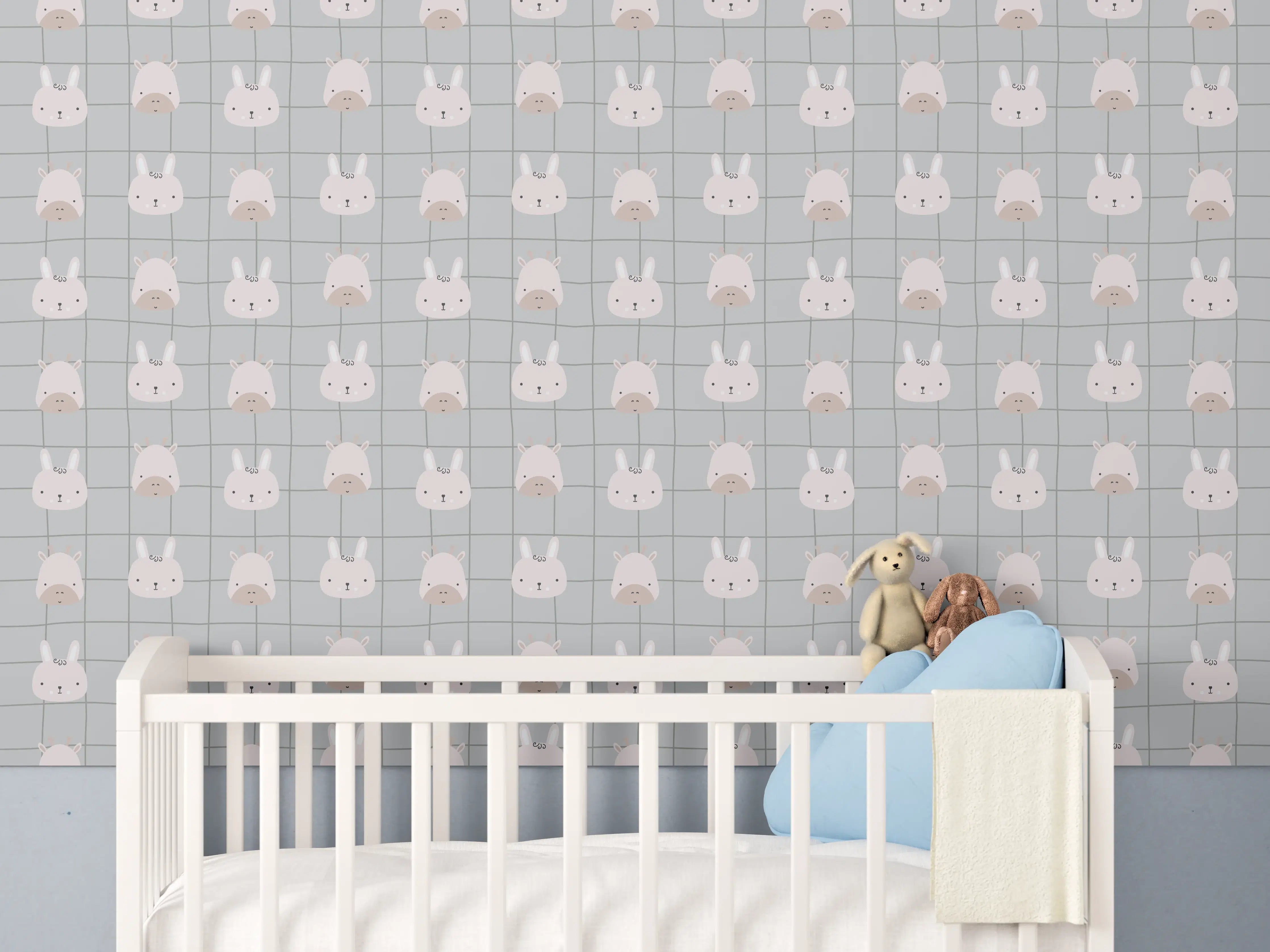 Babyzimmer Wandgestaltung - Zarte pastellfarbene Hasenmuster