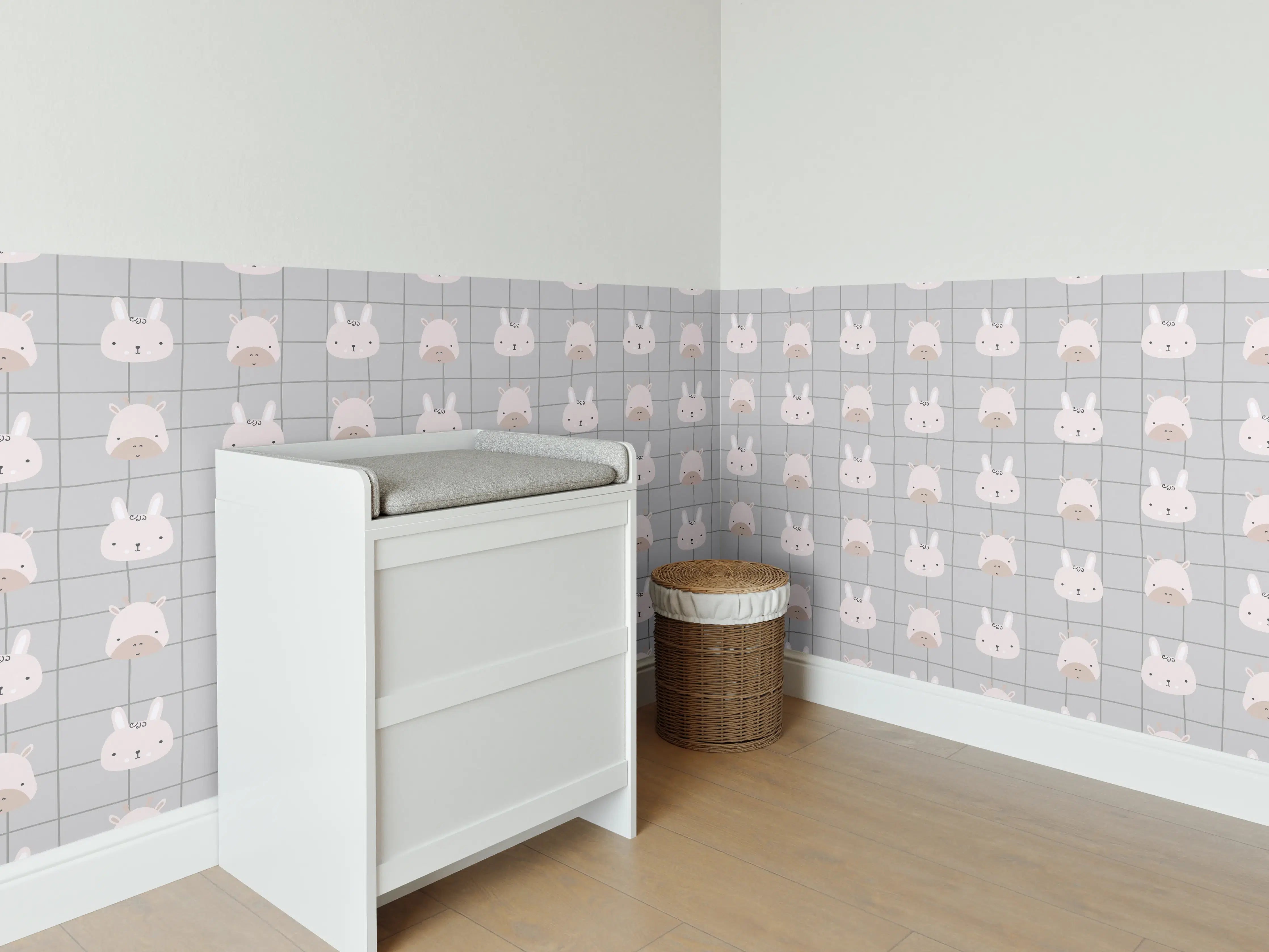 Babyzimmer Wandgestaltung - Zarte pastellfarbene Hasenmuster