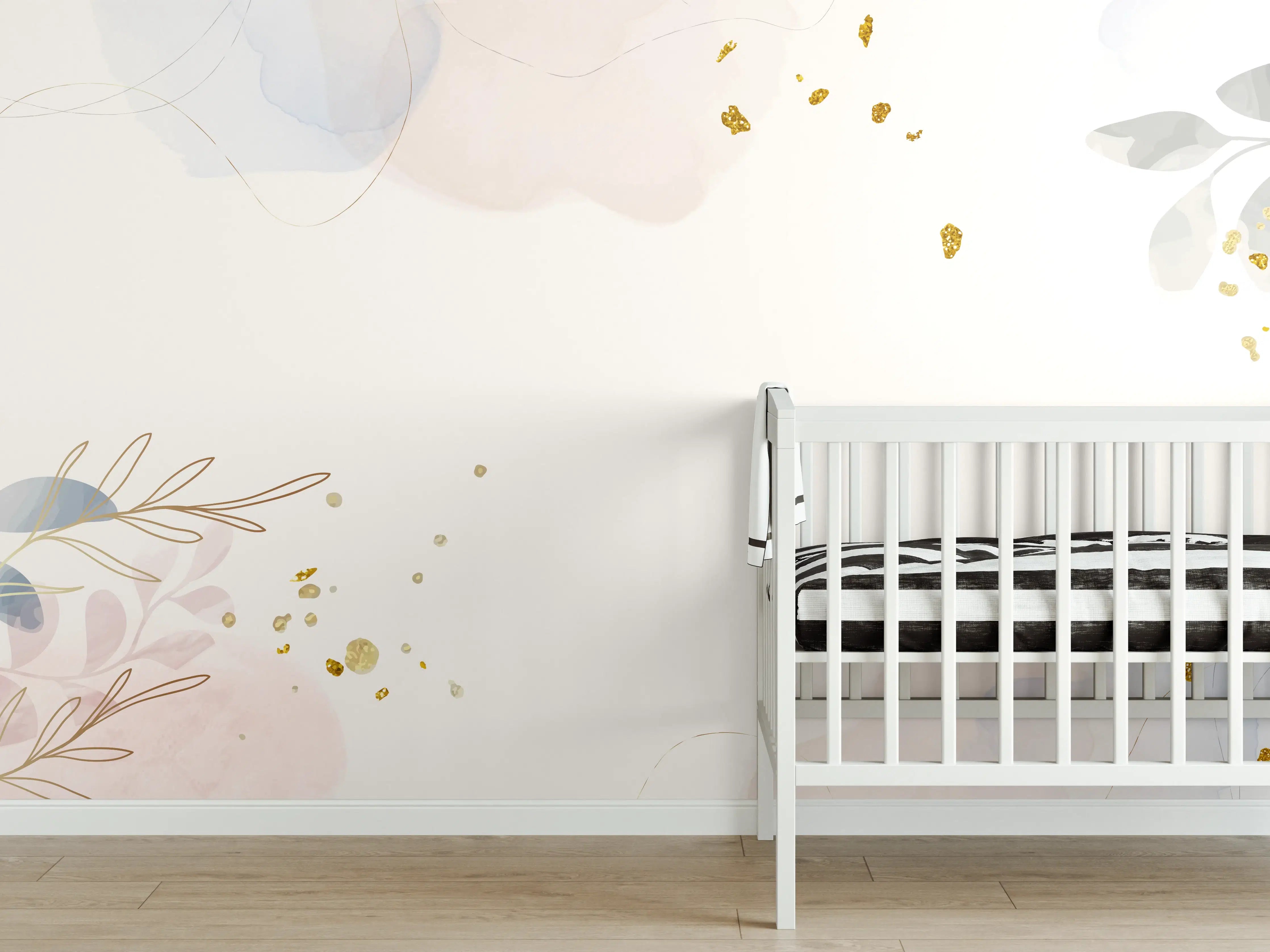 Babyzimmer Wandgestaltung - Zartes Blumen Aquarell Design