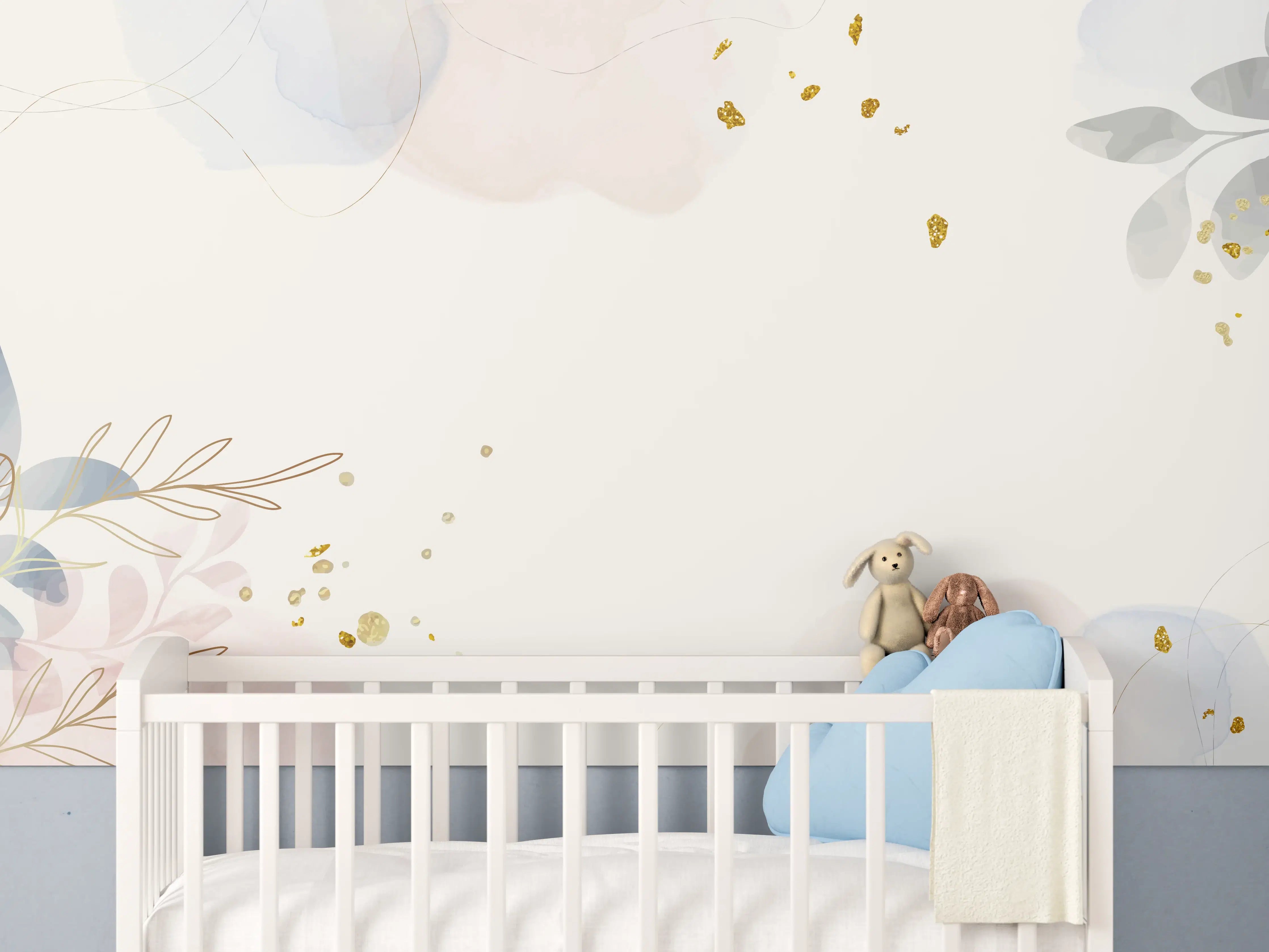 Babyzimmer Wandgestaltung - Zartes Blumen Aquarell Design