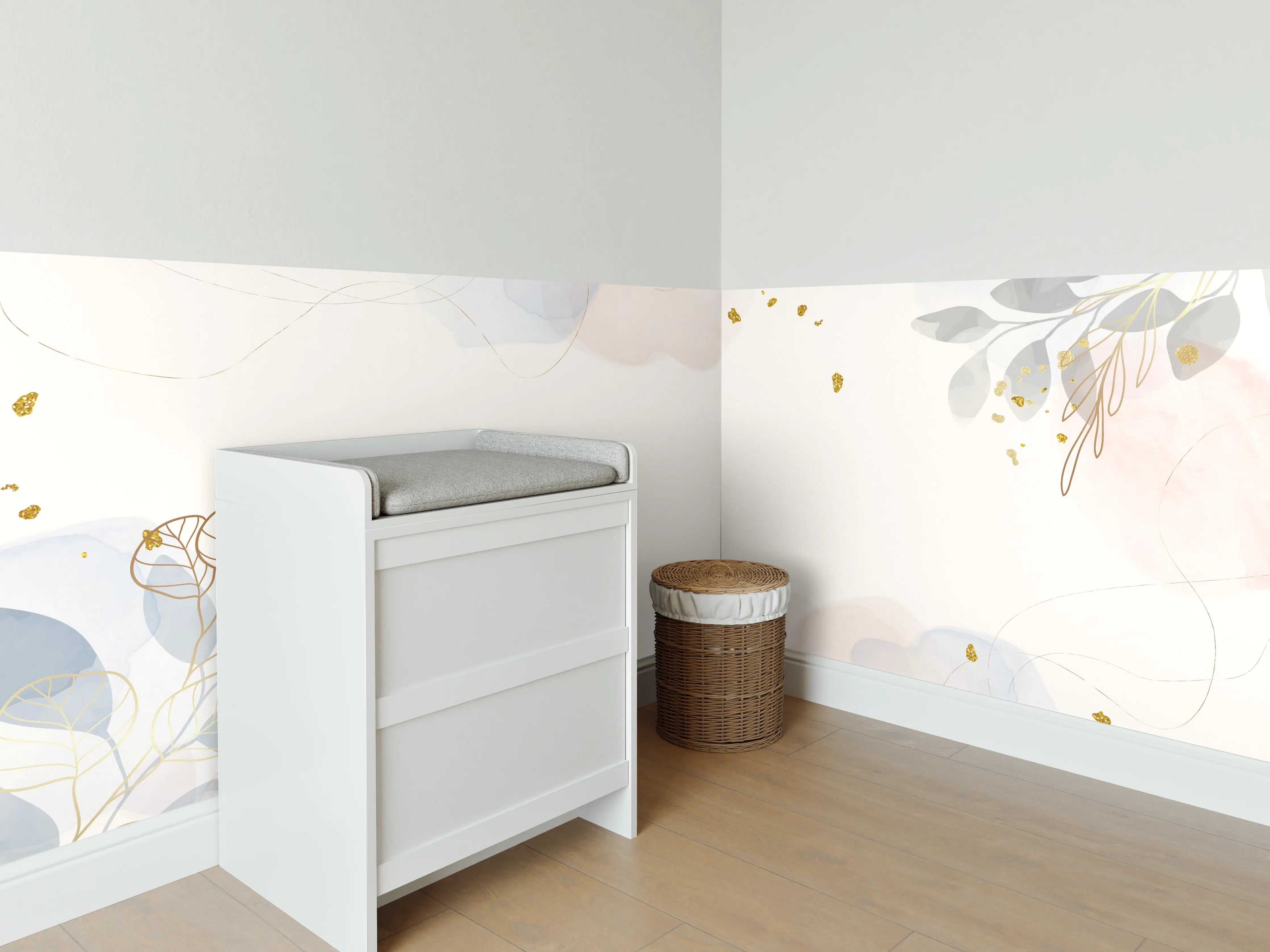 Babyzimmer Wandgestaltung - Zartes Blumen Aquarell Design