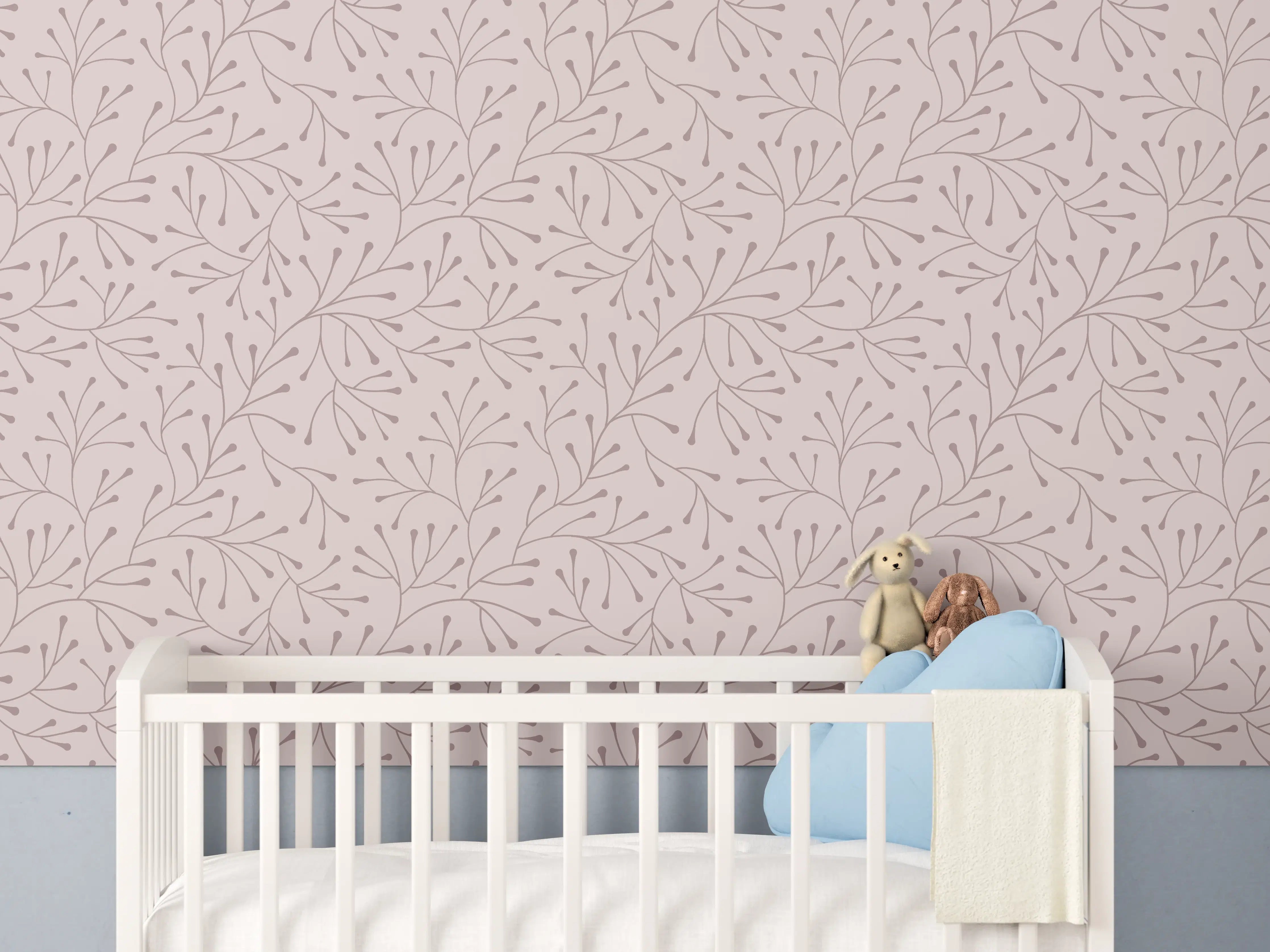 Babyzimmer Wandgestaltung - Zartes Blumenmuster in Pink und Grau