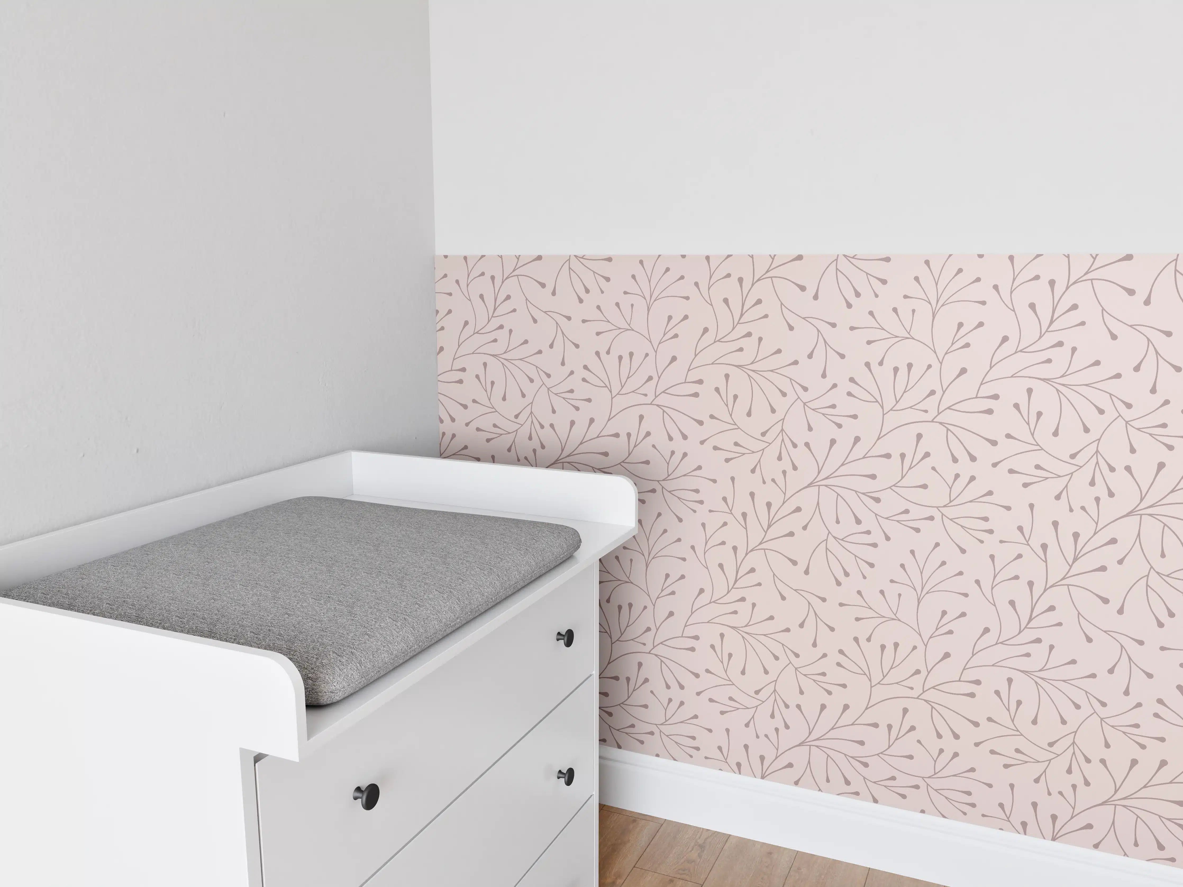Babyzimmer Wandgestaltung - Zartes Blumenmuster in Pink und Grau