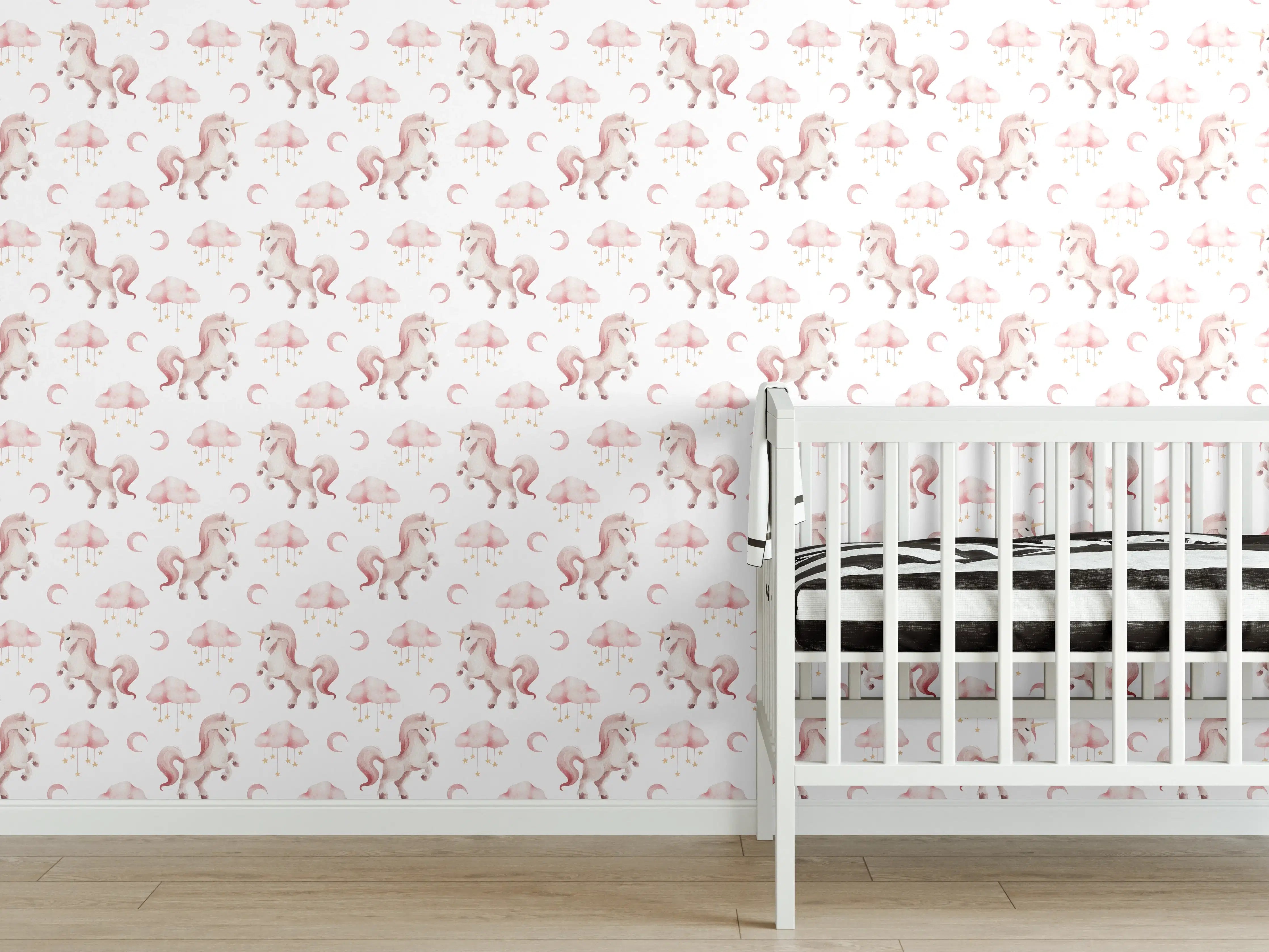 Babyzimmer Wandgestaltung - Zartes Einhorn-Muster in Sanften Pastelltönen