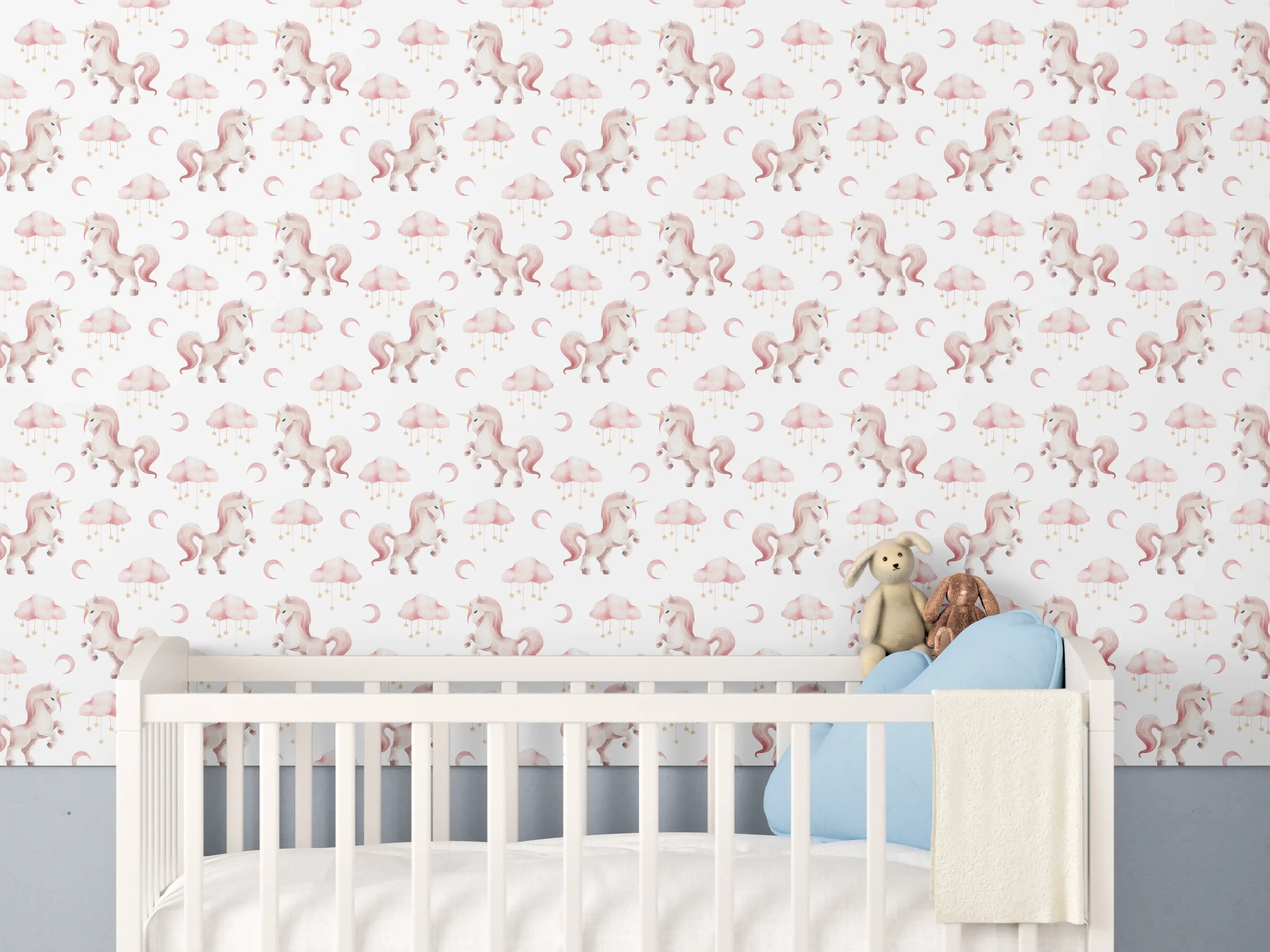 Babyzimmer Wandgestaltung - Zartes Einhorn-Muster in Sanften Pastelltönen
