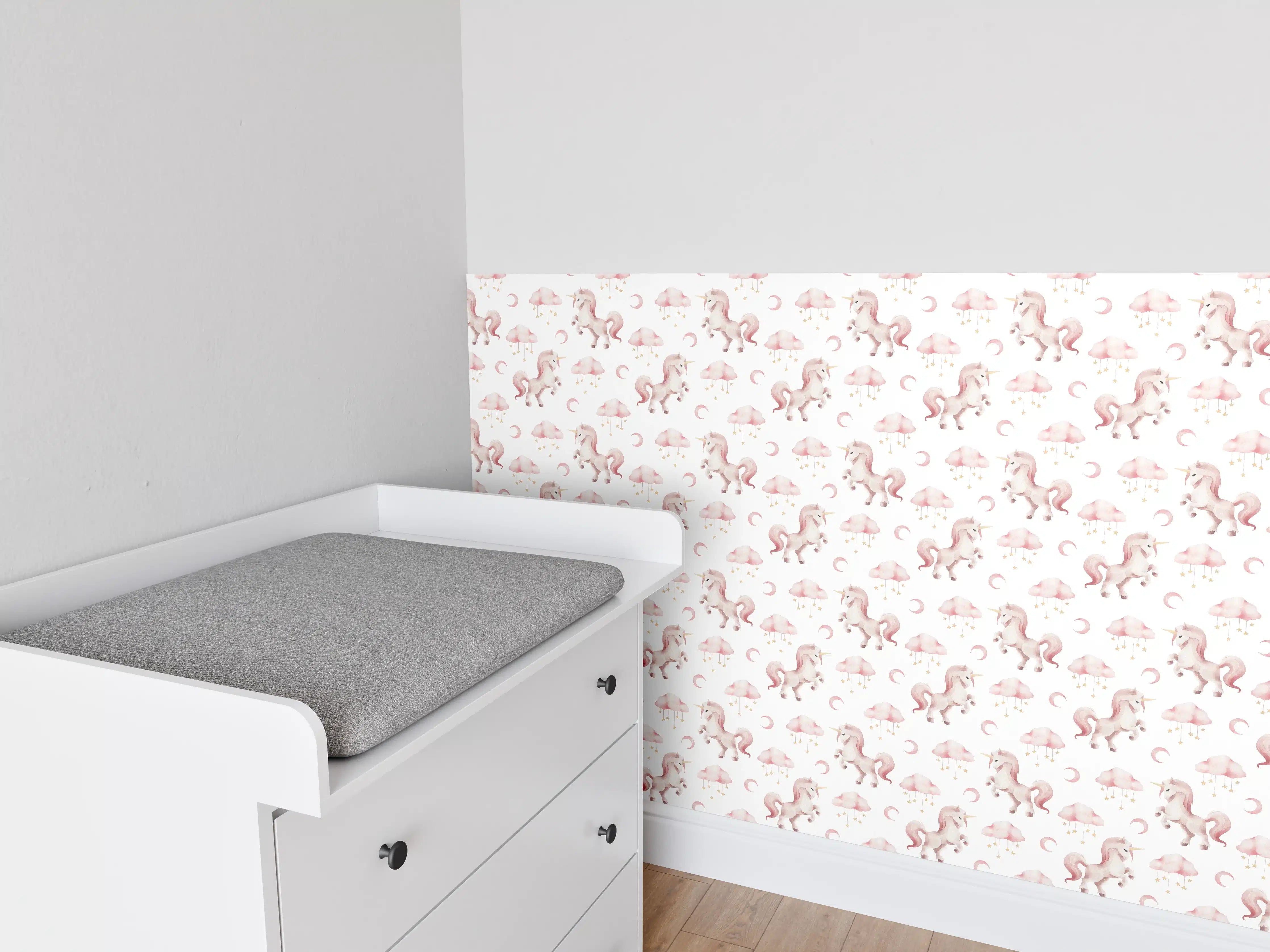 Babyzimmer Wandgestaltung - Zartes Einhorn-Muster in Sanften Pastelltönen