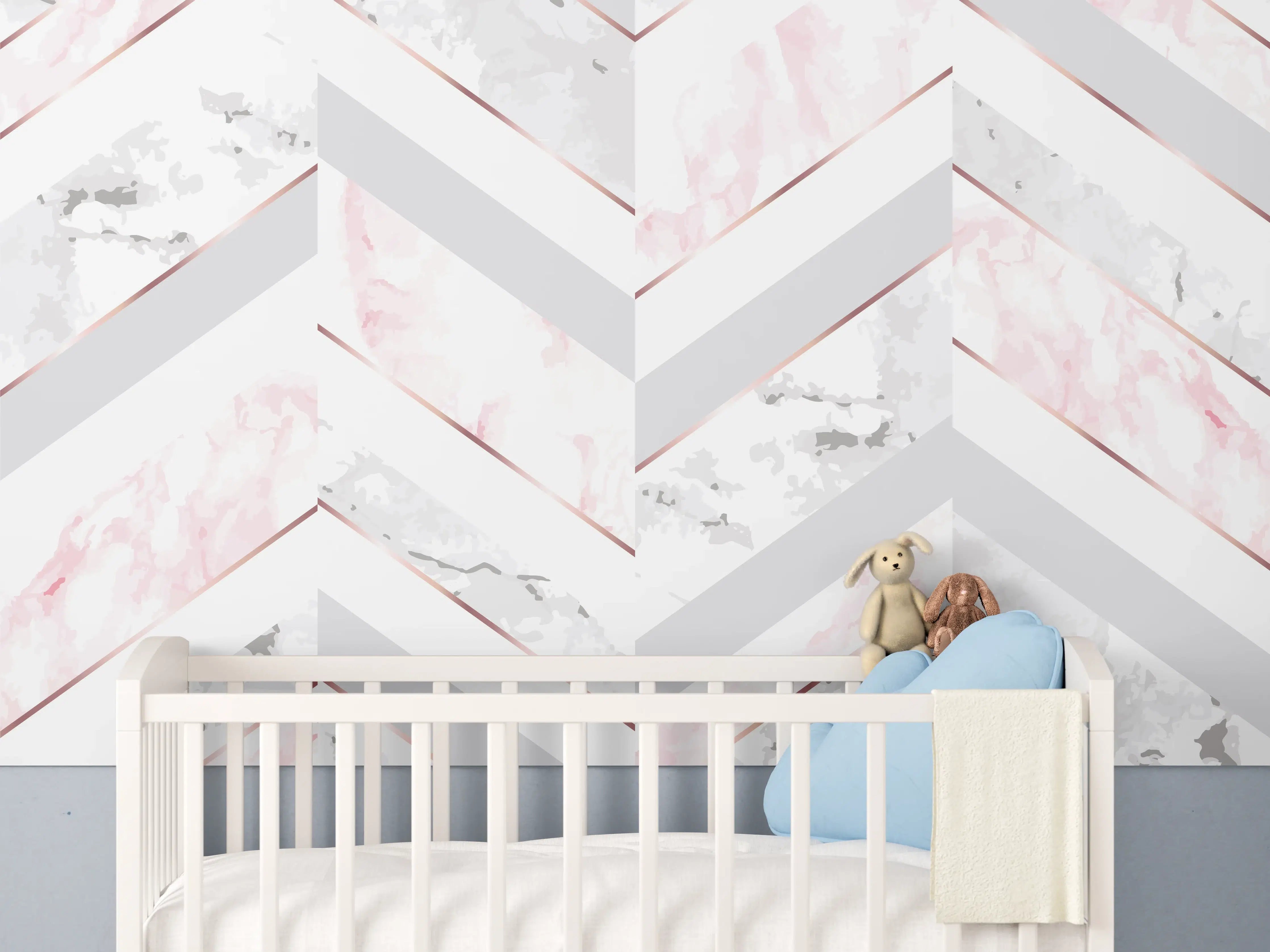 Babyzimmer Wandgestaltung - Zartes Rosa-Weiß Muster