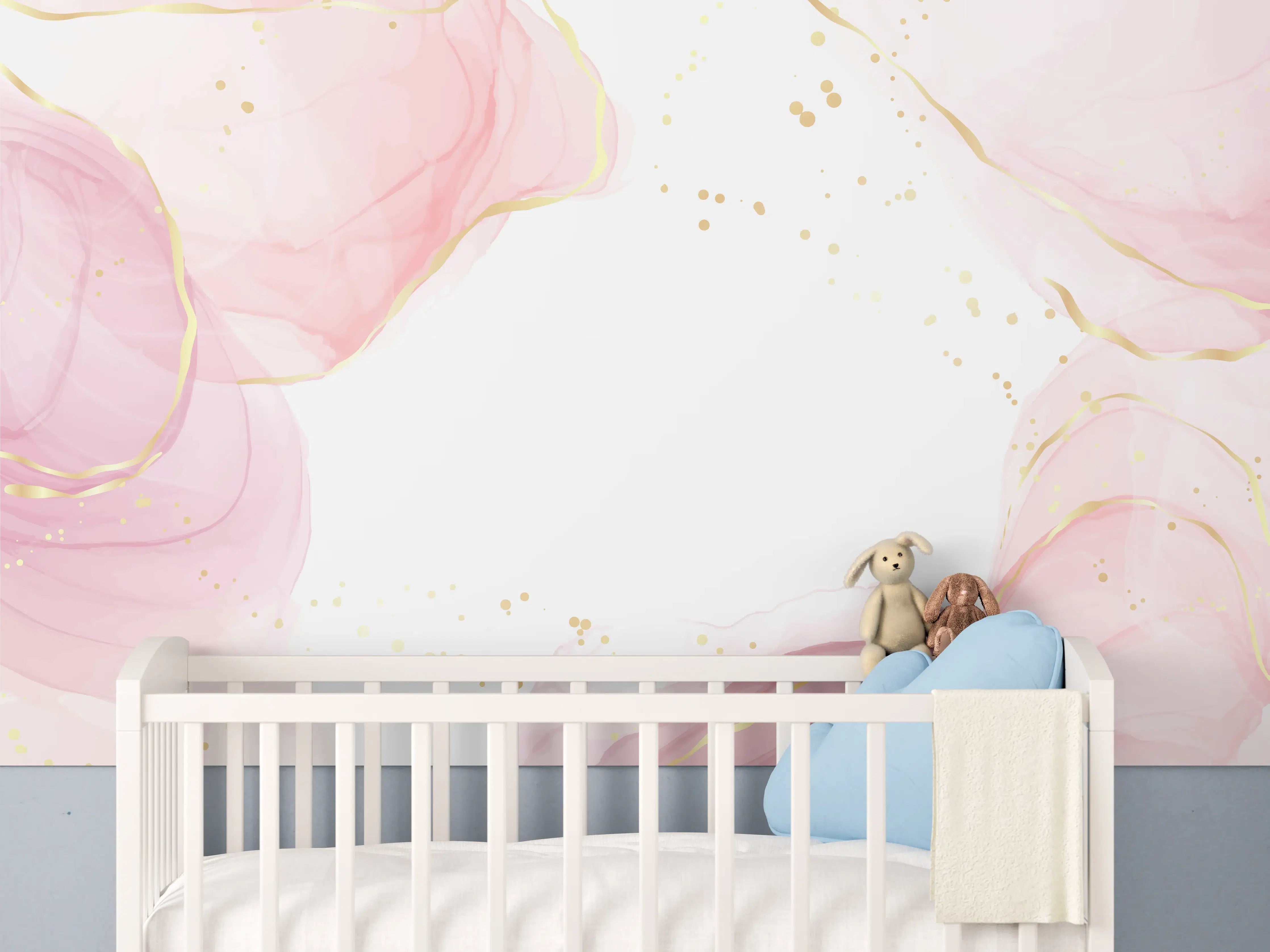 Babyzimmer Wandgestaltung - Zartrosa Blumen Aquarell-Design