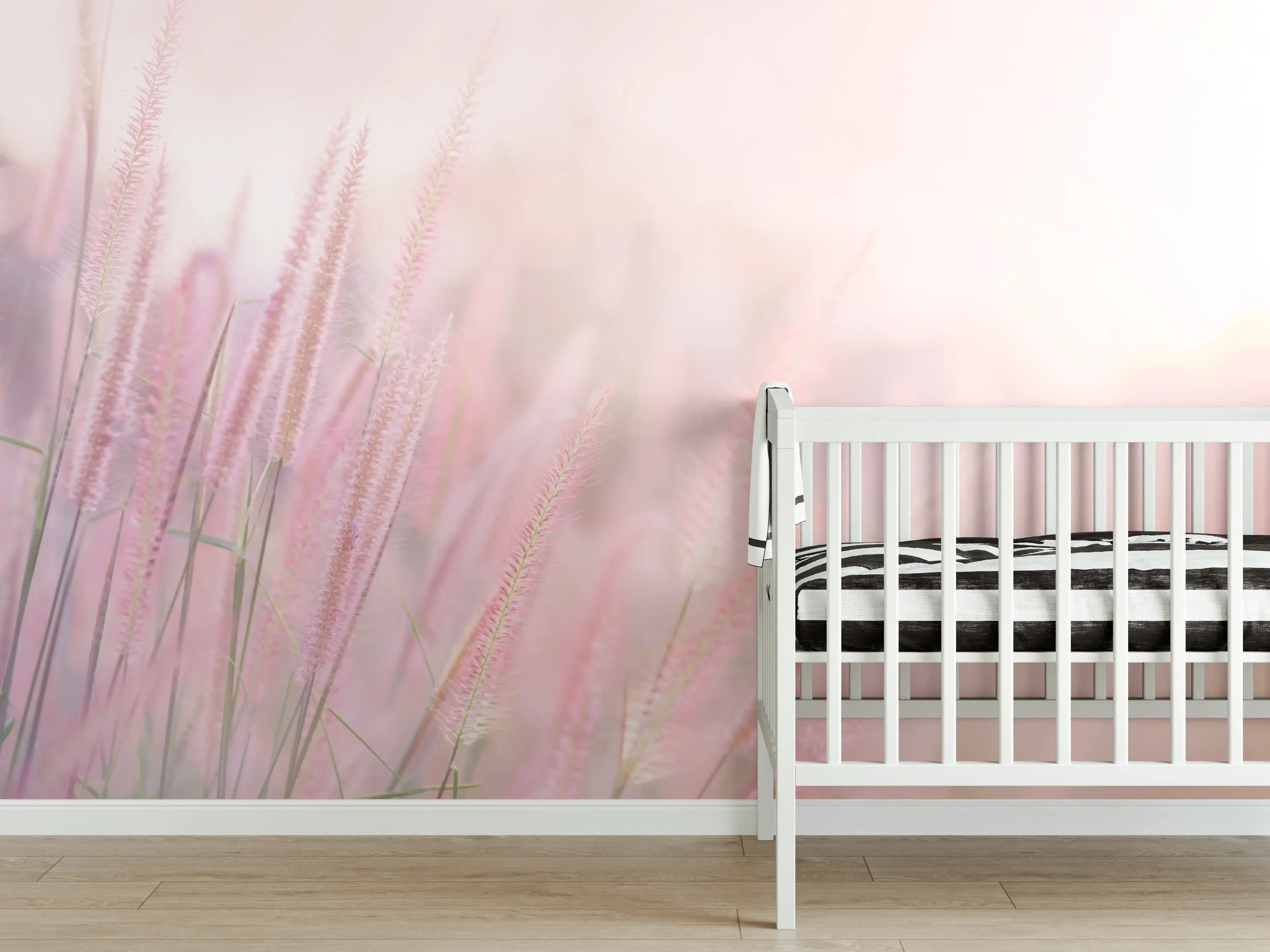 Babyzimmer Wandgestaltung - Zartrosa Gräser Unschärfekulisse