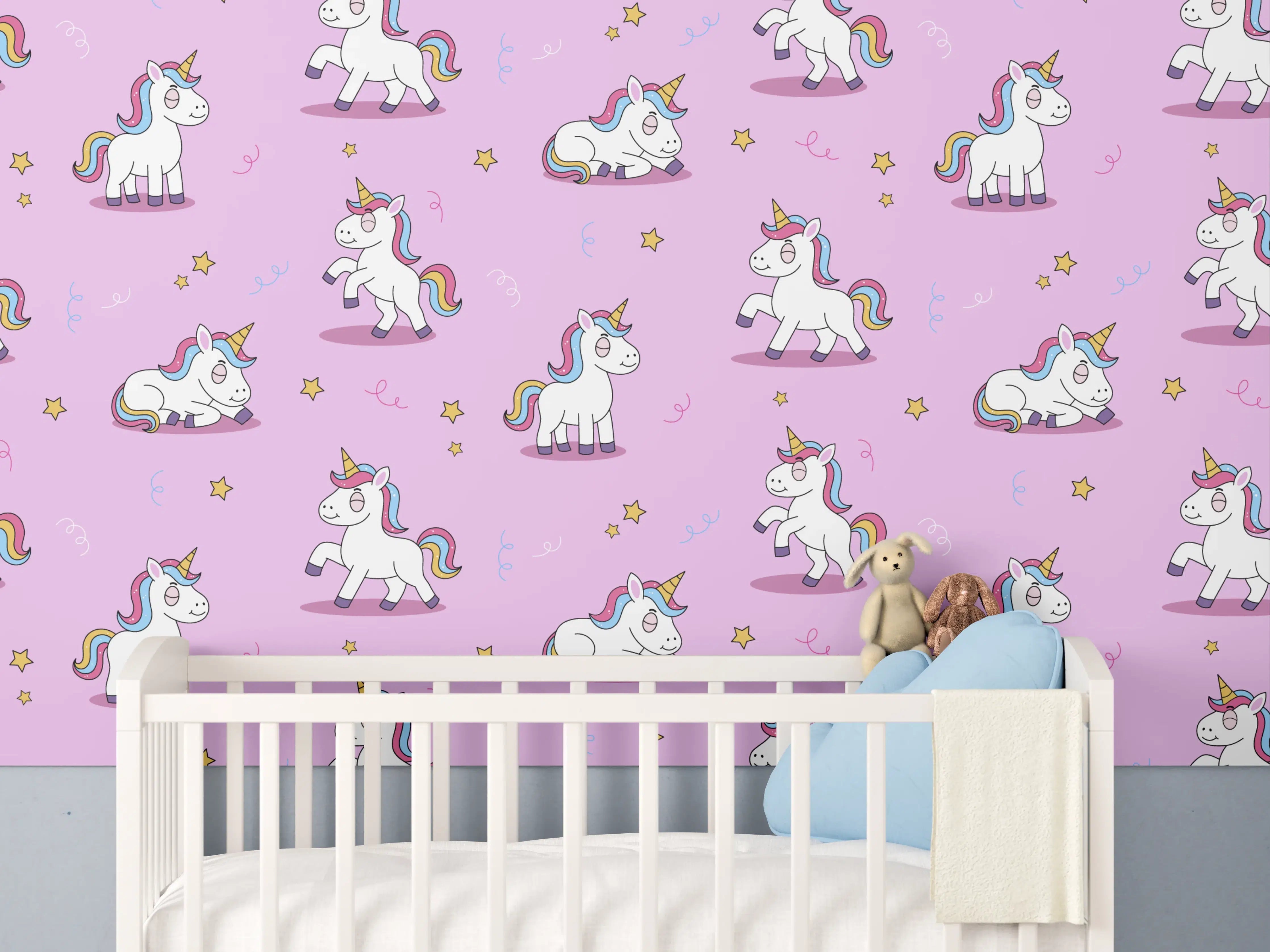 Babyzimmer Wandgestaltung - Zauberhafte Einhorn-Wandtapete in Pastell