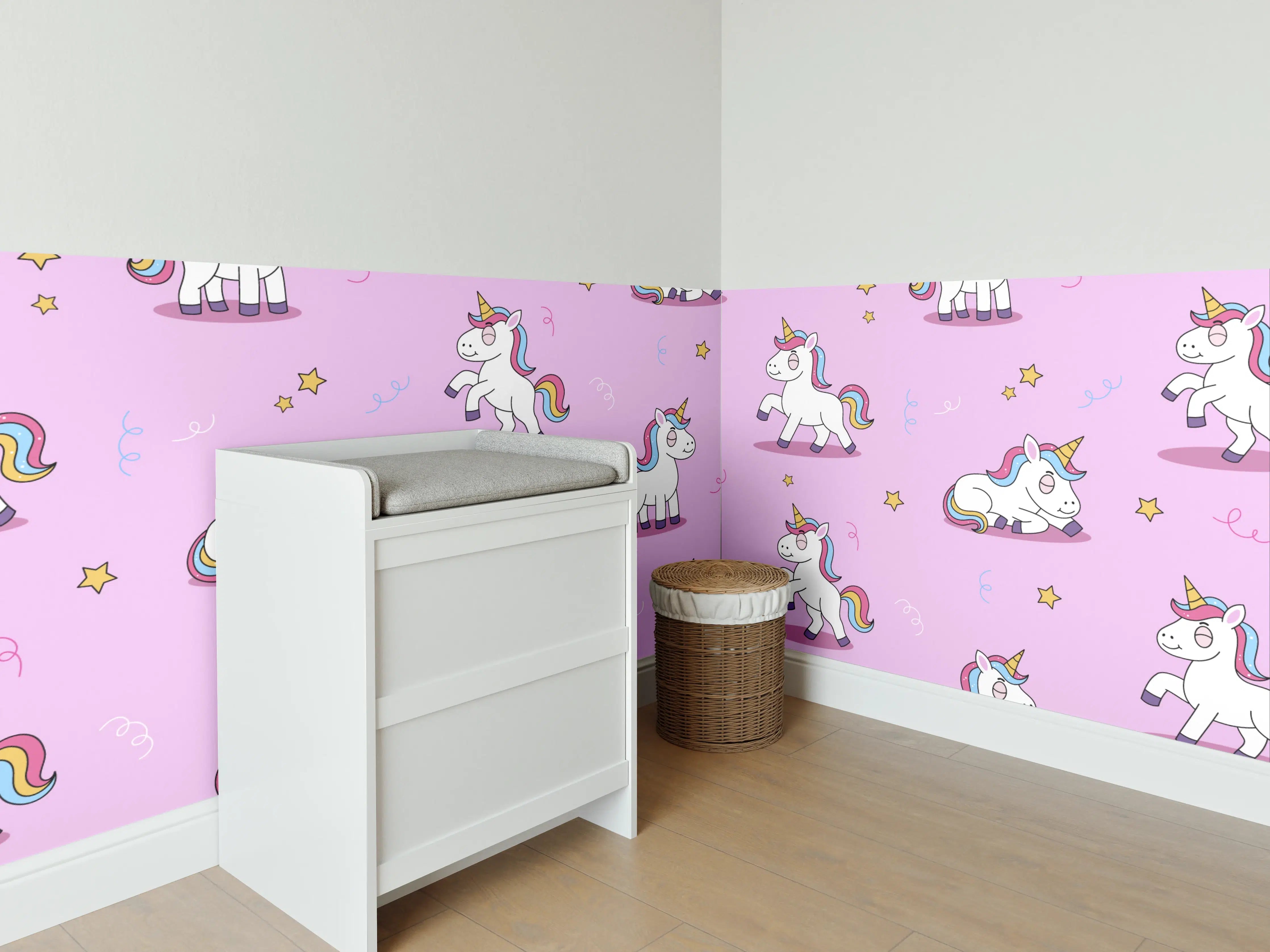 Babyzimmer Wandgestaltung - Zauberhafte Einhorn-Wandtapete in Pastell