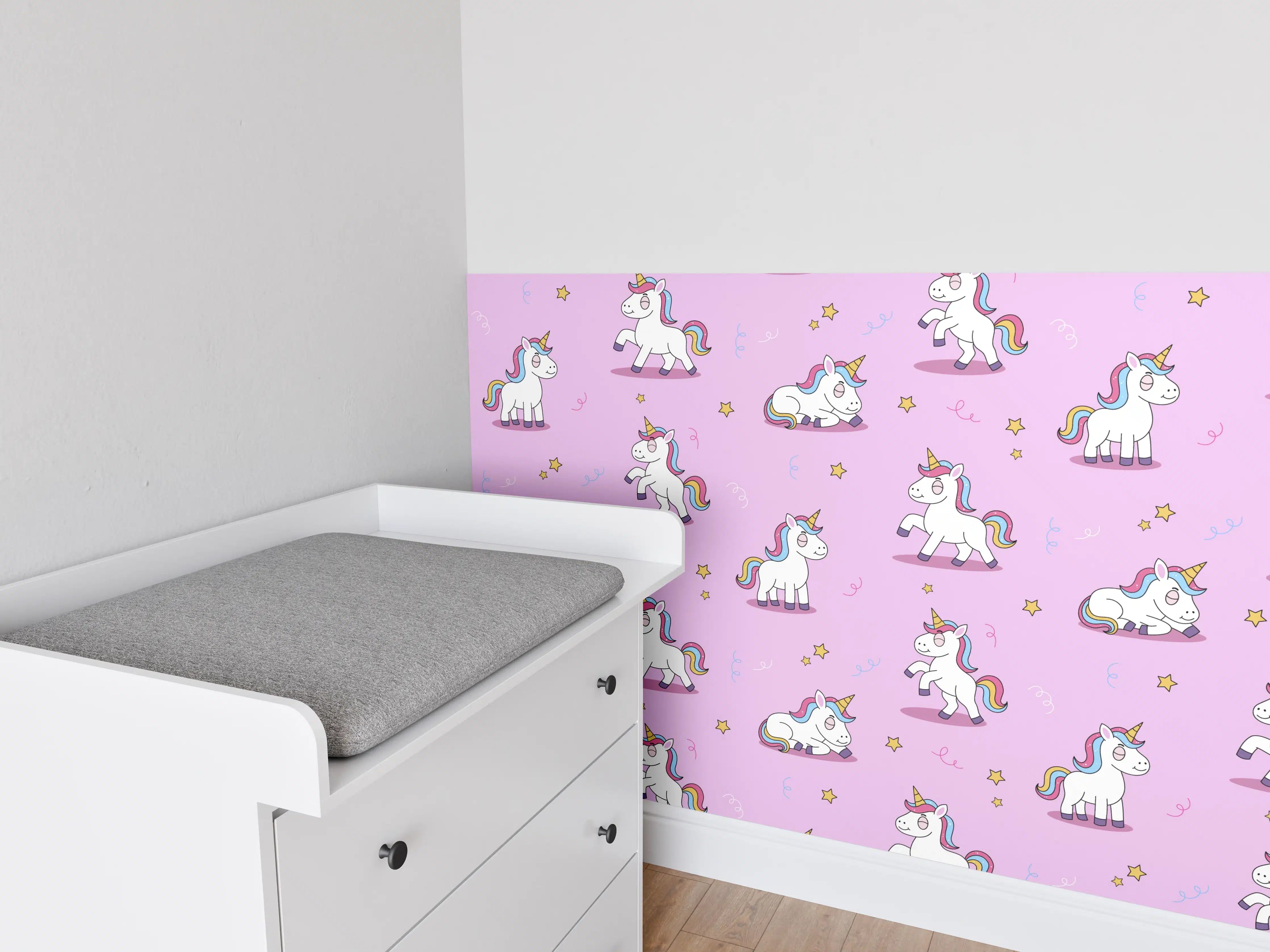 Babyzimmer Wandgestaltung - Zauberhafte Einhorn-Wandtapete in Pastell