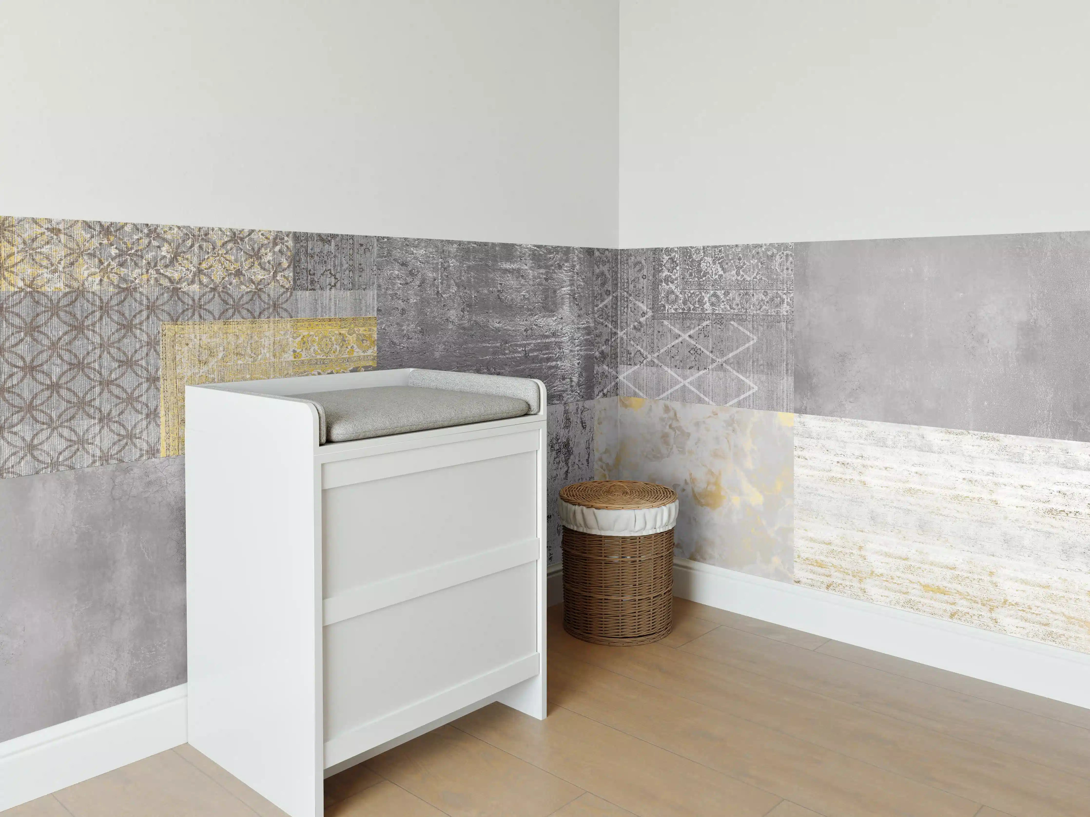 Babyzimmer Wandgestaltung - Zeitlose Grautöne mit goldenen Akzenten