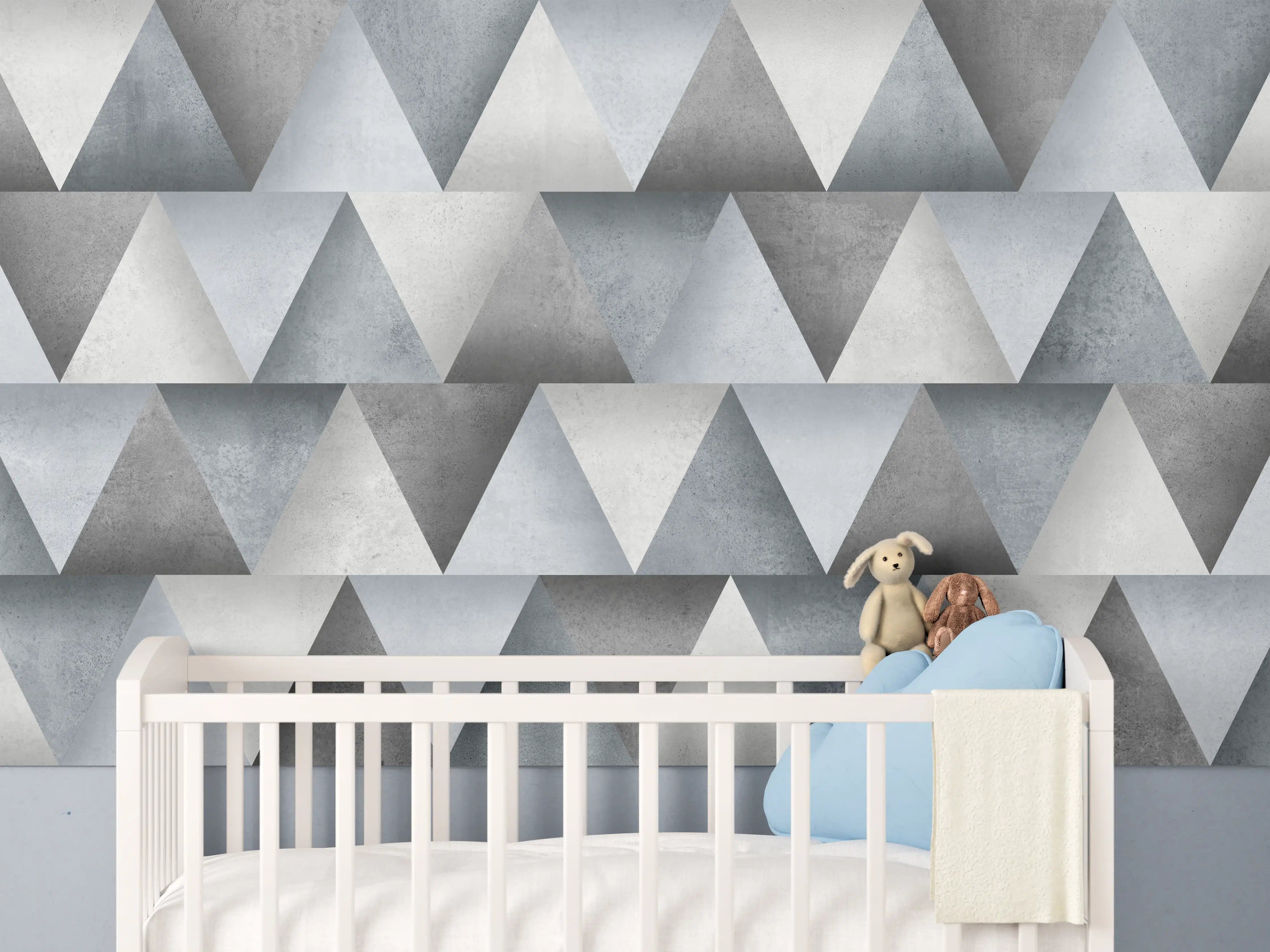 Babyzimmer Wandgestaltung - Zementstein im Dreiecks Muster