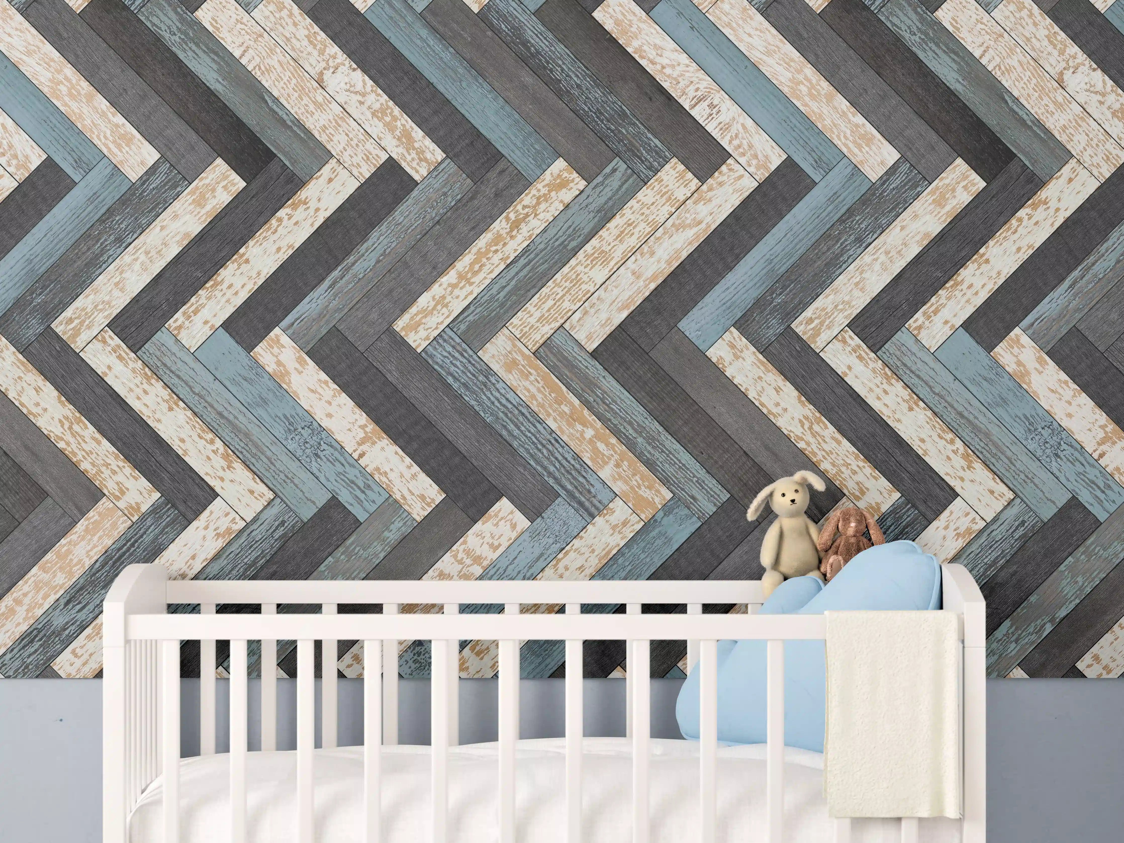 Babyzimmer Wandgestaltung - Zickzackförmige Holztextur