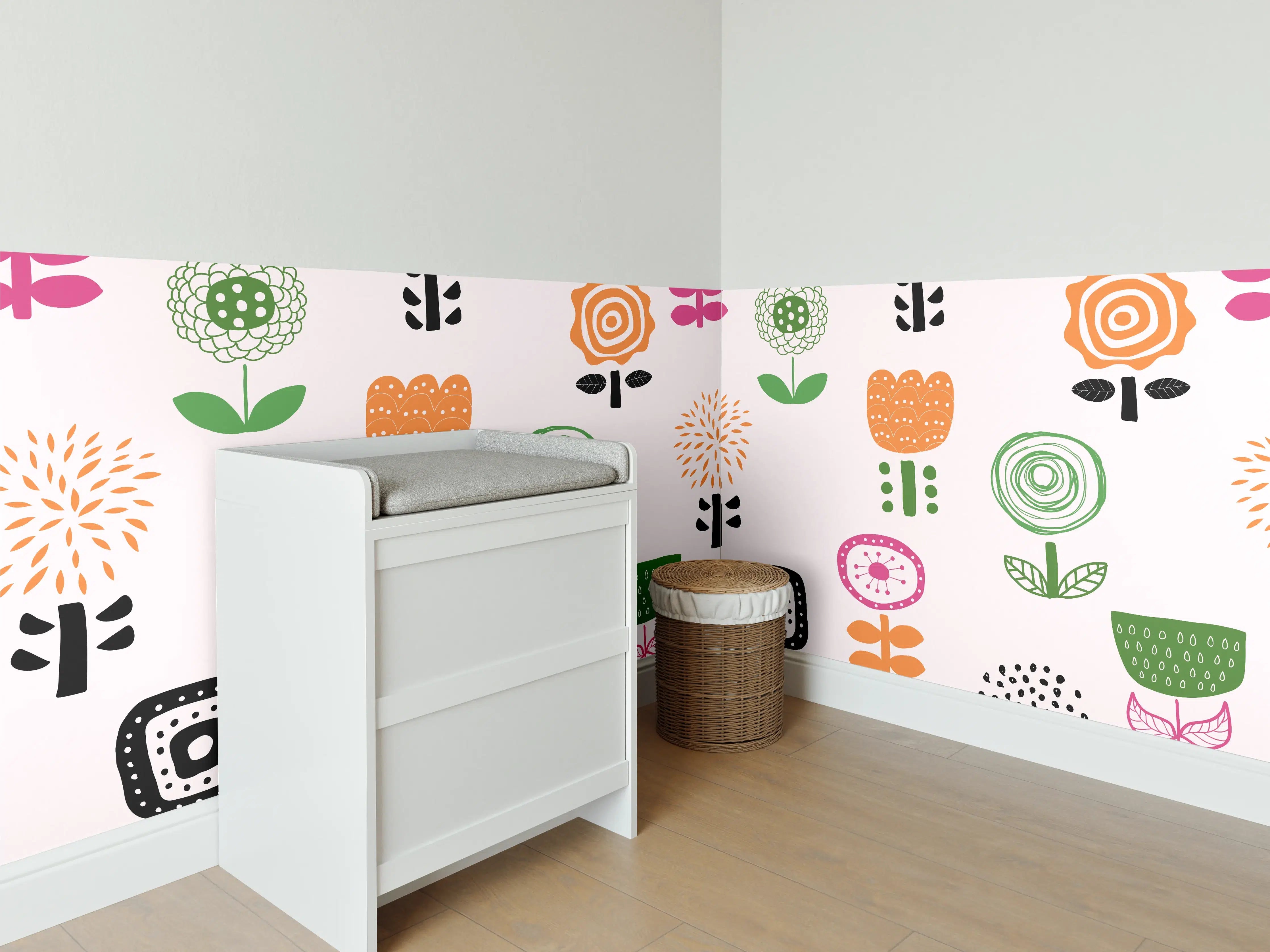 Babyzimmer Wandgestaltung - "Blumige Tapete in Weiß und Grau - Bunte florale Muster für jede Wand"