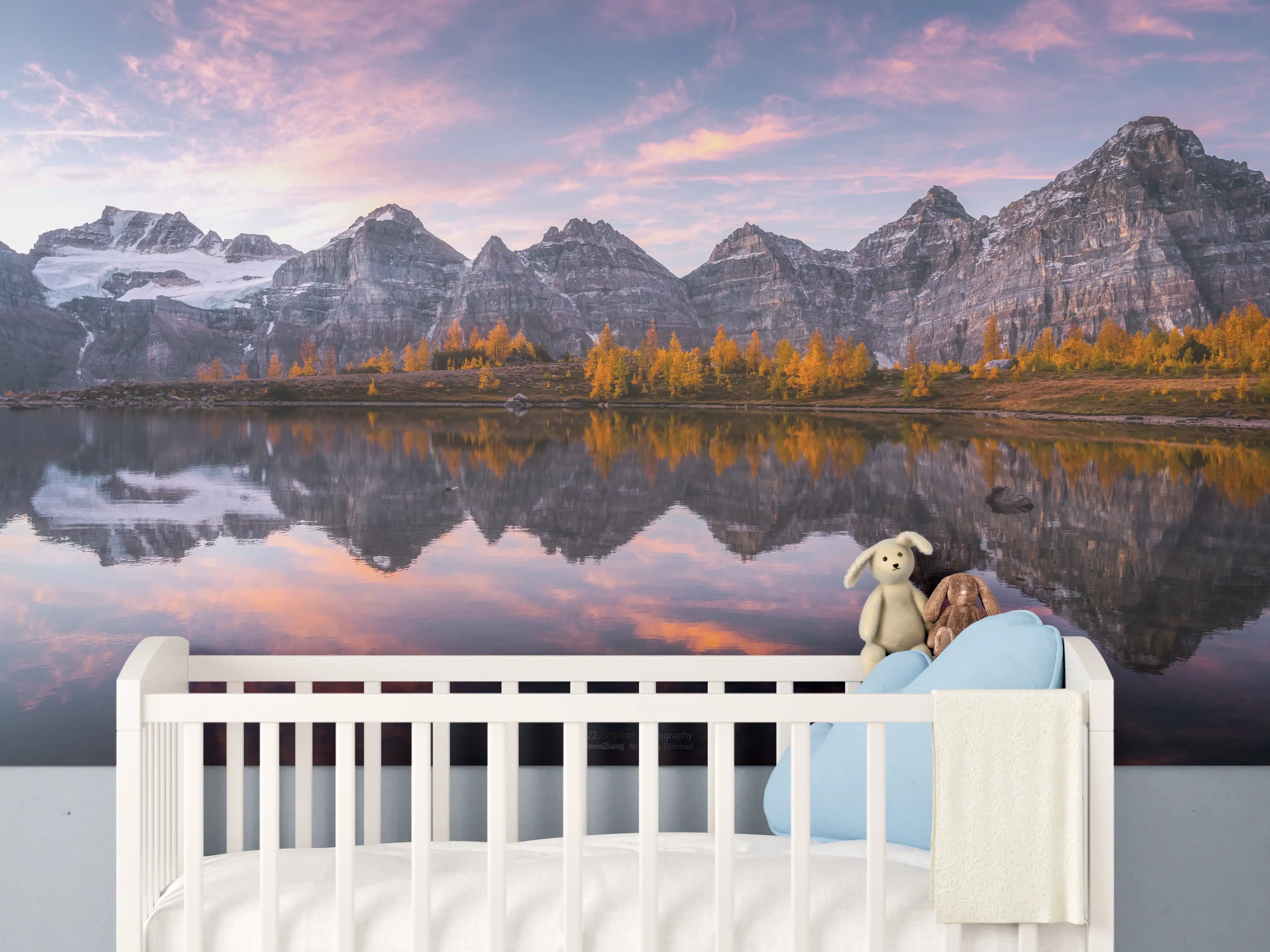 Babyzimmer Wandgestaltung - "Moderne Blumenmuster Leinwandbild in Blau und Grün - Handgemalt"