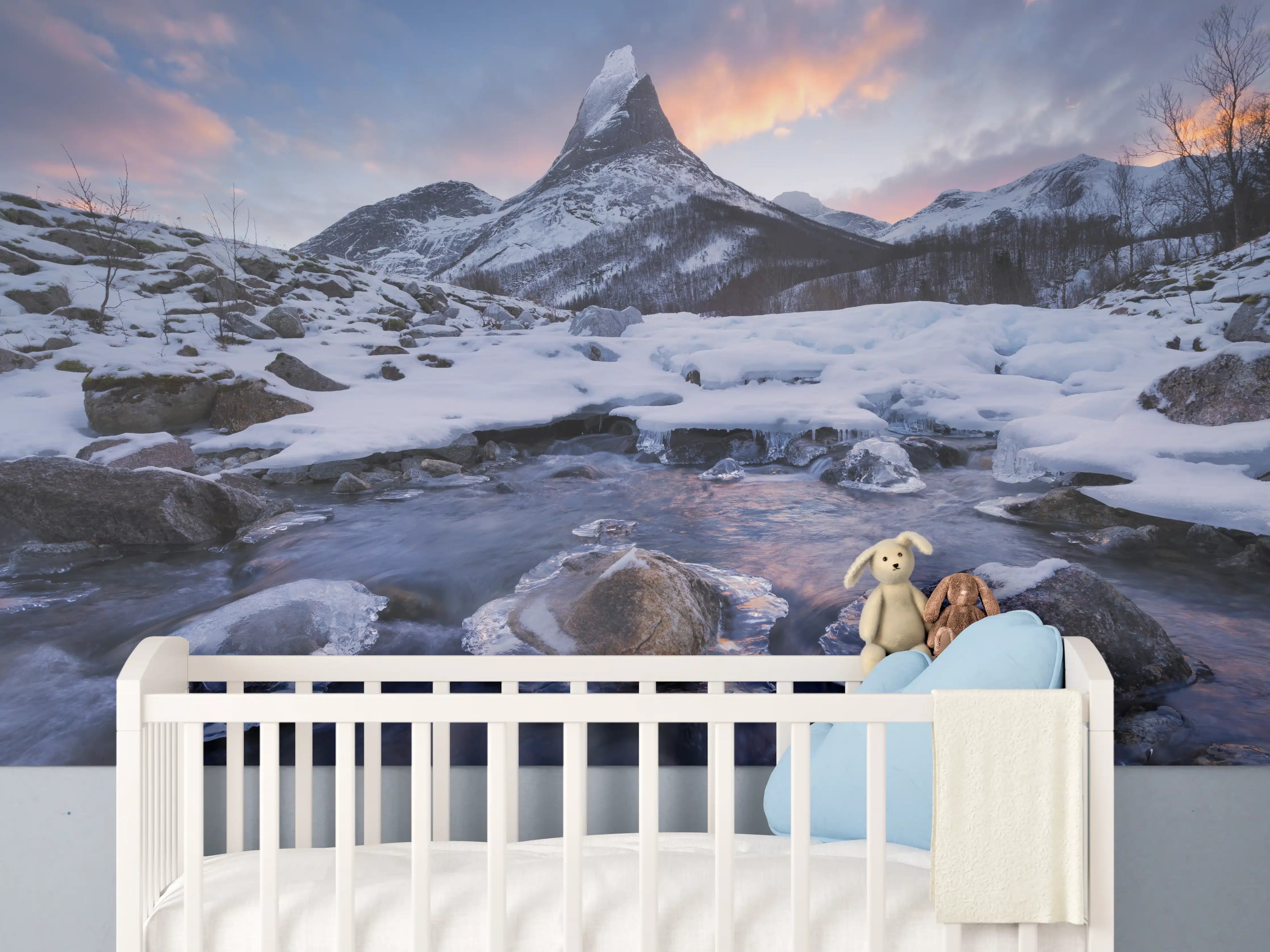 Babyzimmer Wandgestaltung - "Moderne Grau-Weiße Marmorstruktur - Wandbild Kunstdruck"