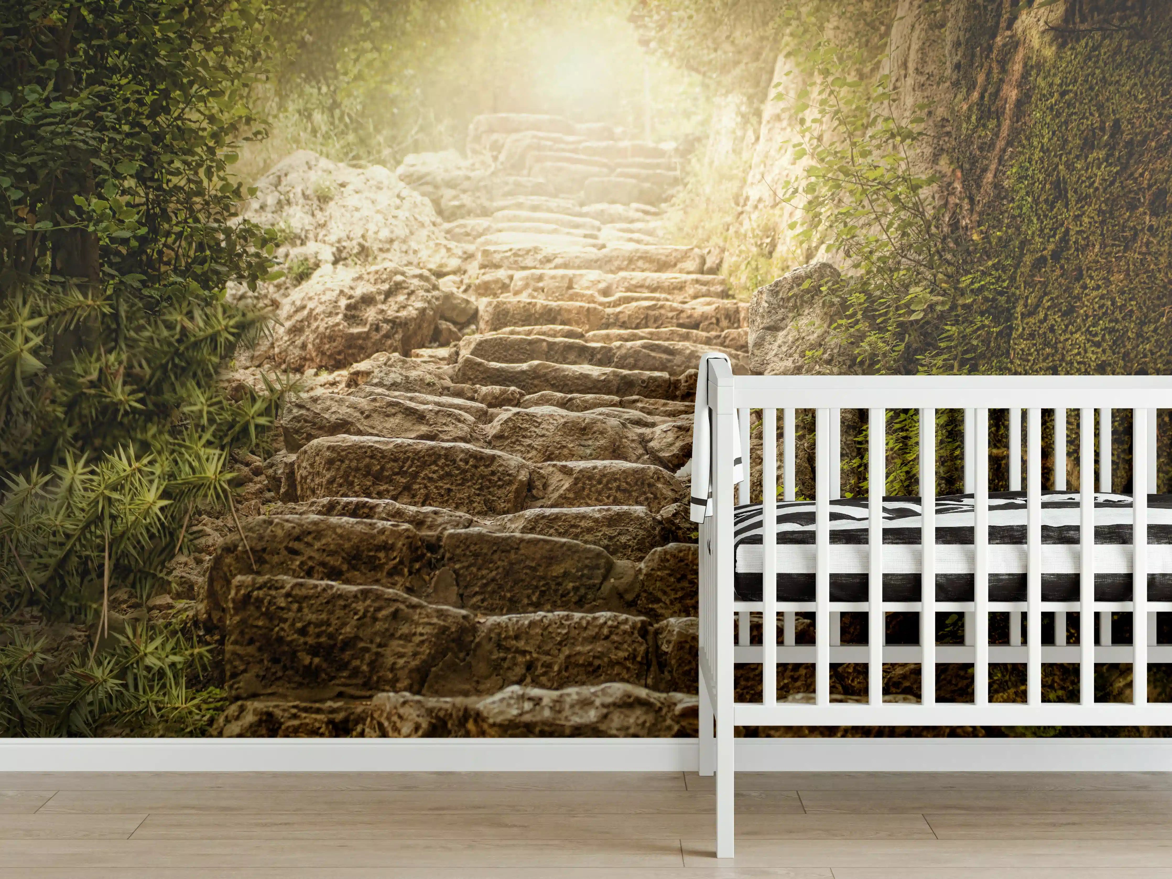 Babyzimmer Wandgestaltung - bewachsene Steintreppen in der Natur 