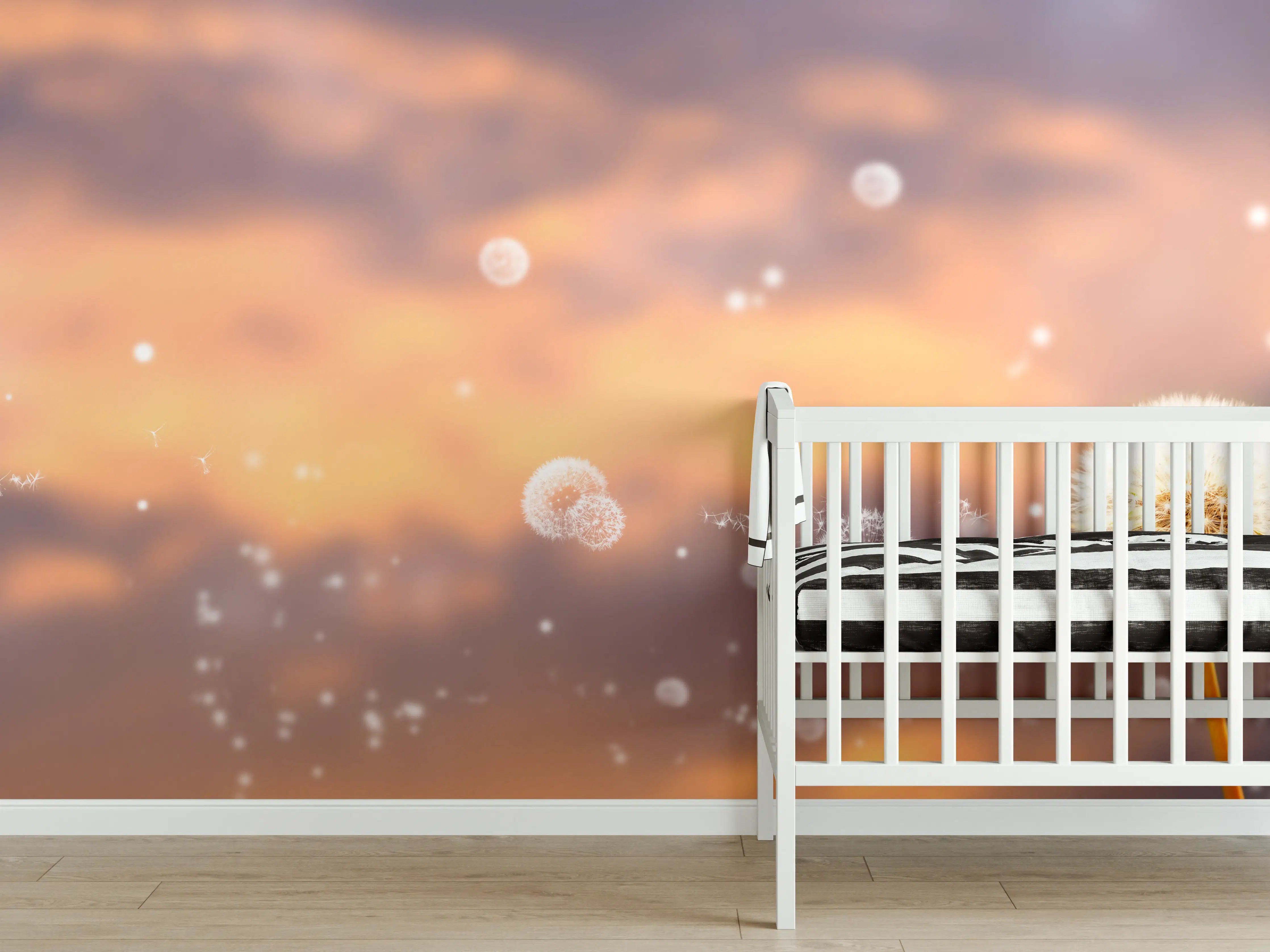 Babyzimmer Wandgestaltung - blütenstaub von pusteblumen in der abendsonne