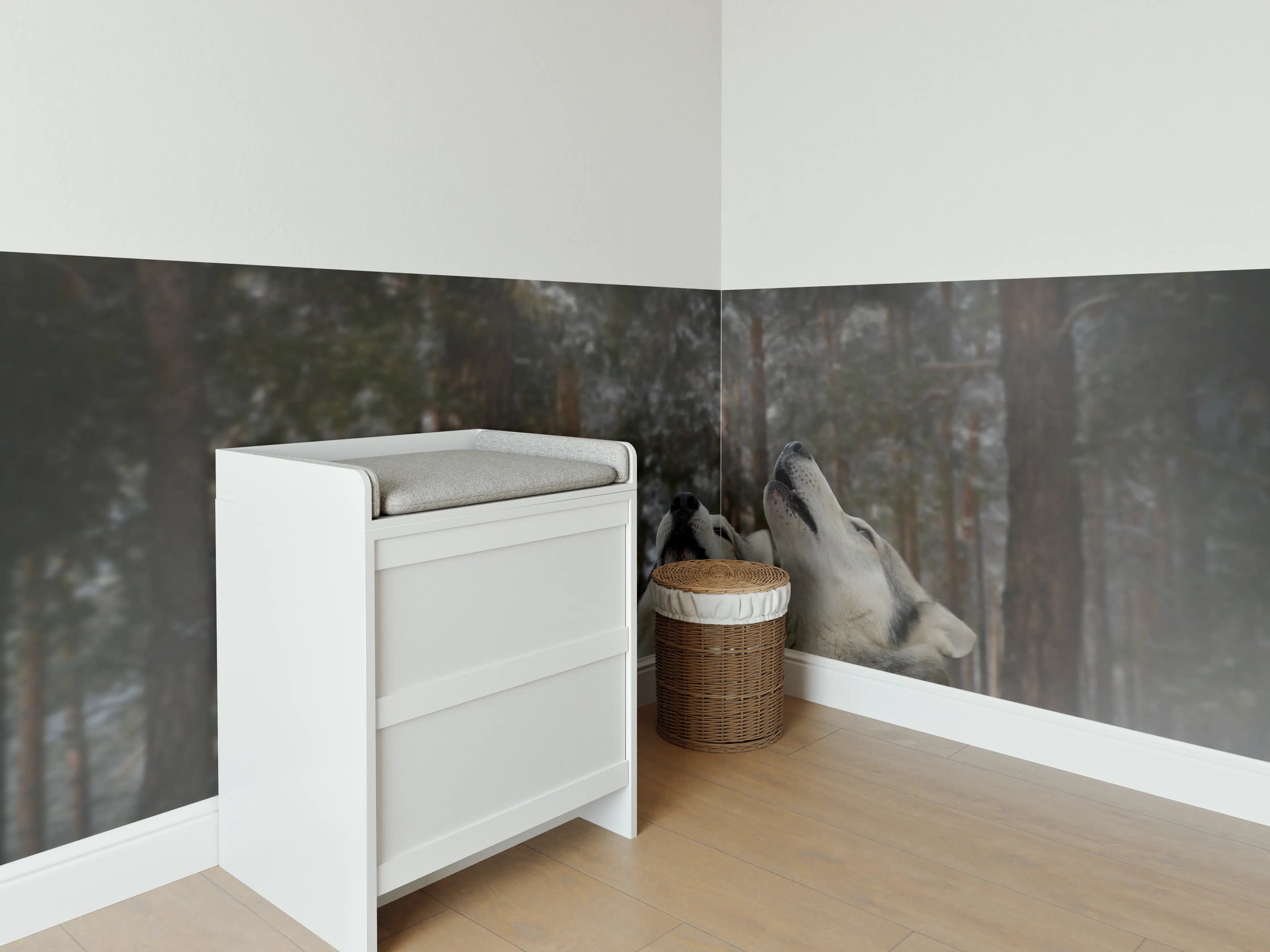 Babyzimmer Wandgestaltung - drei heulende Wölfe