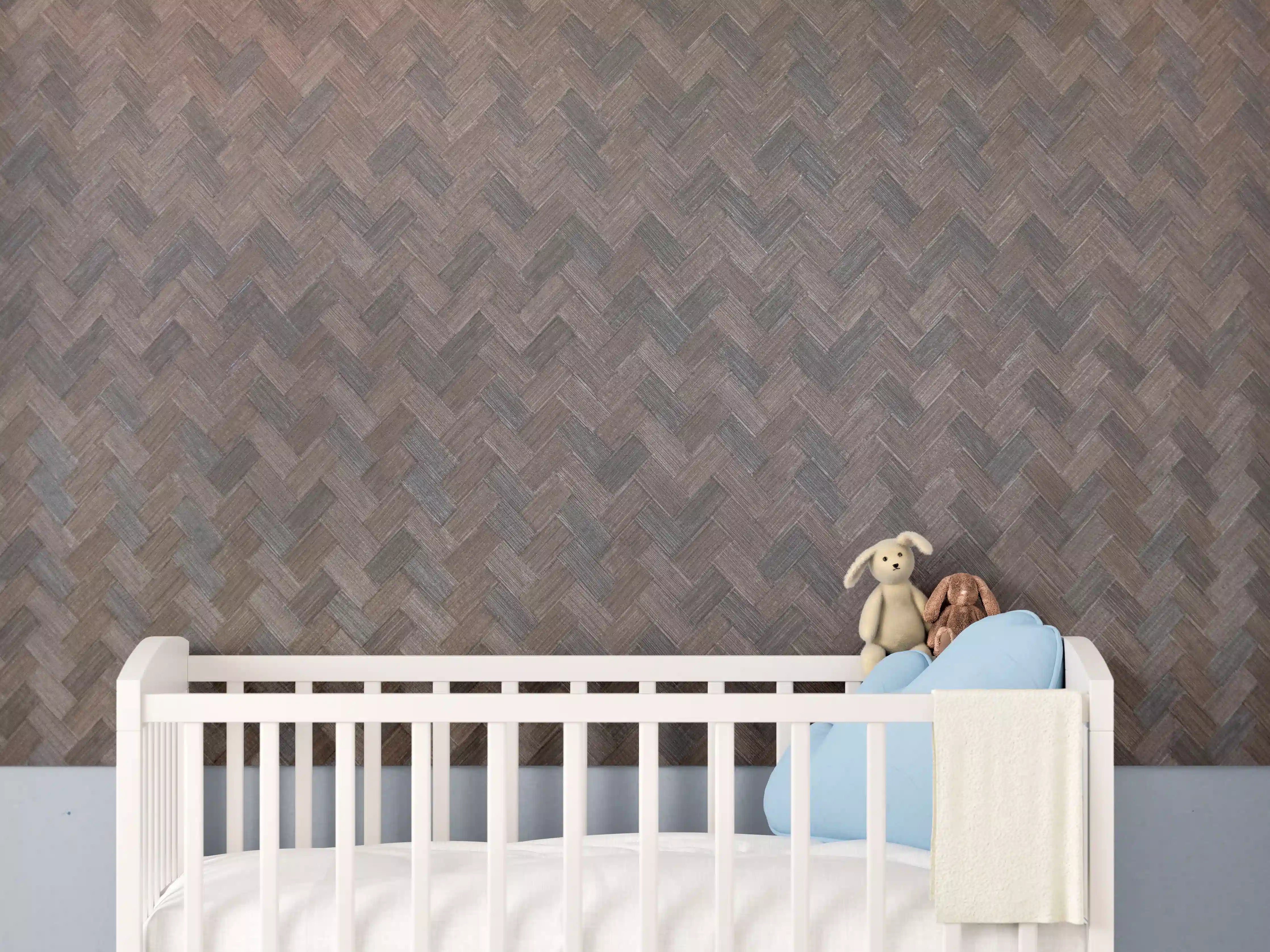 Babyzimmer Wandgestaltung - dunkles Vinyl Fischgrätenmuster