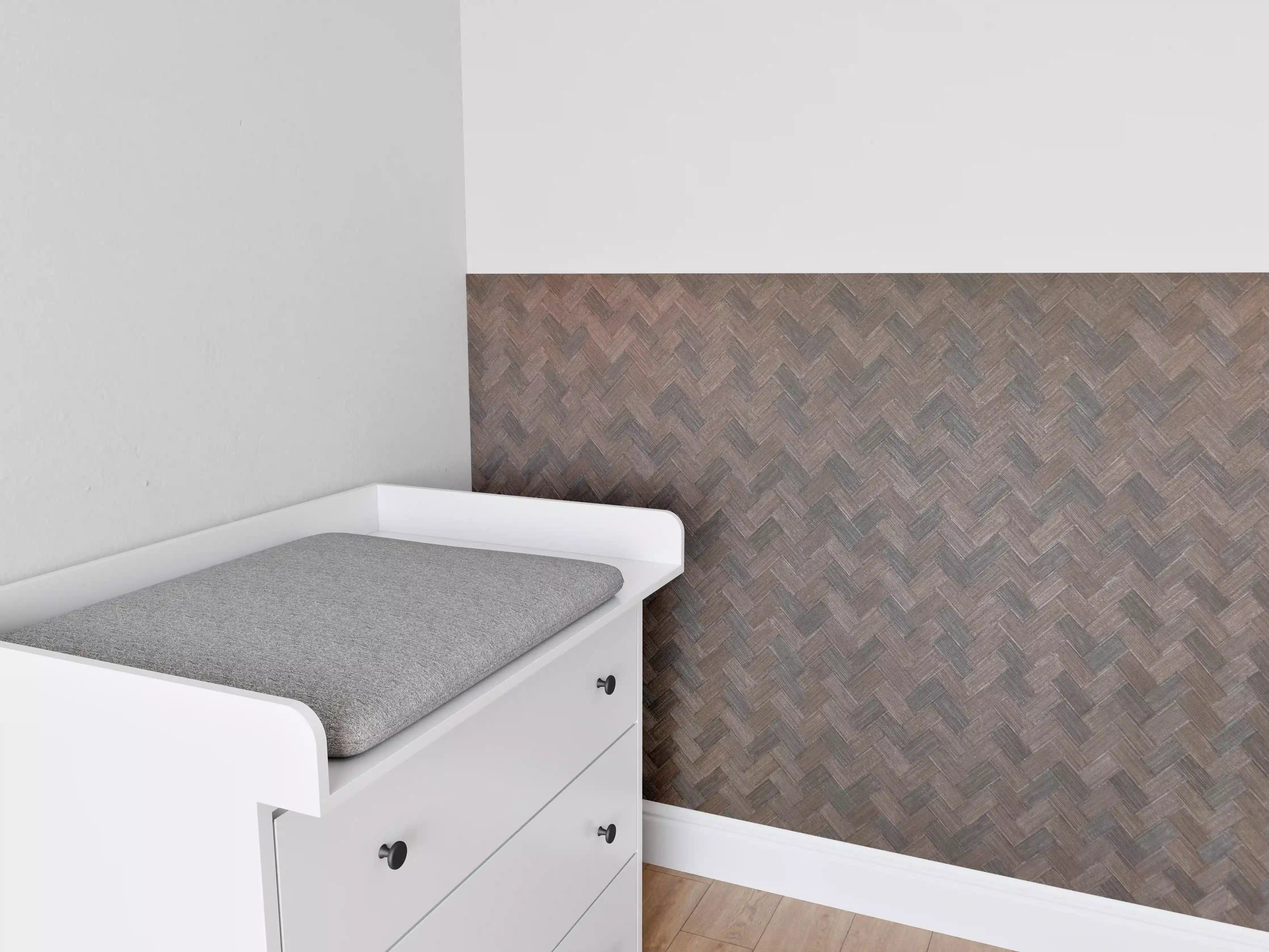 Babyzimmer Wandgestaltung - dunkles Vinyl Fischgrätenmuster
