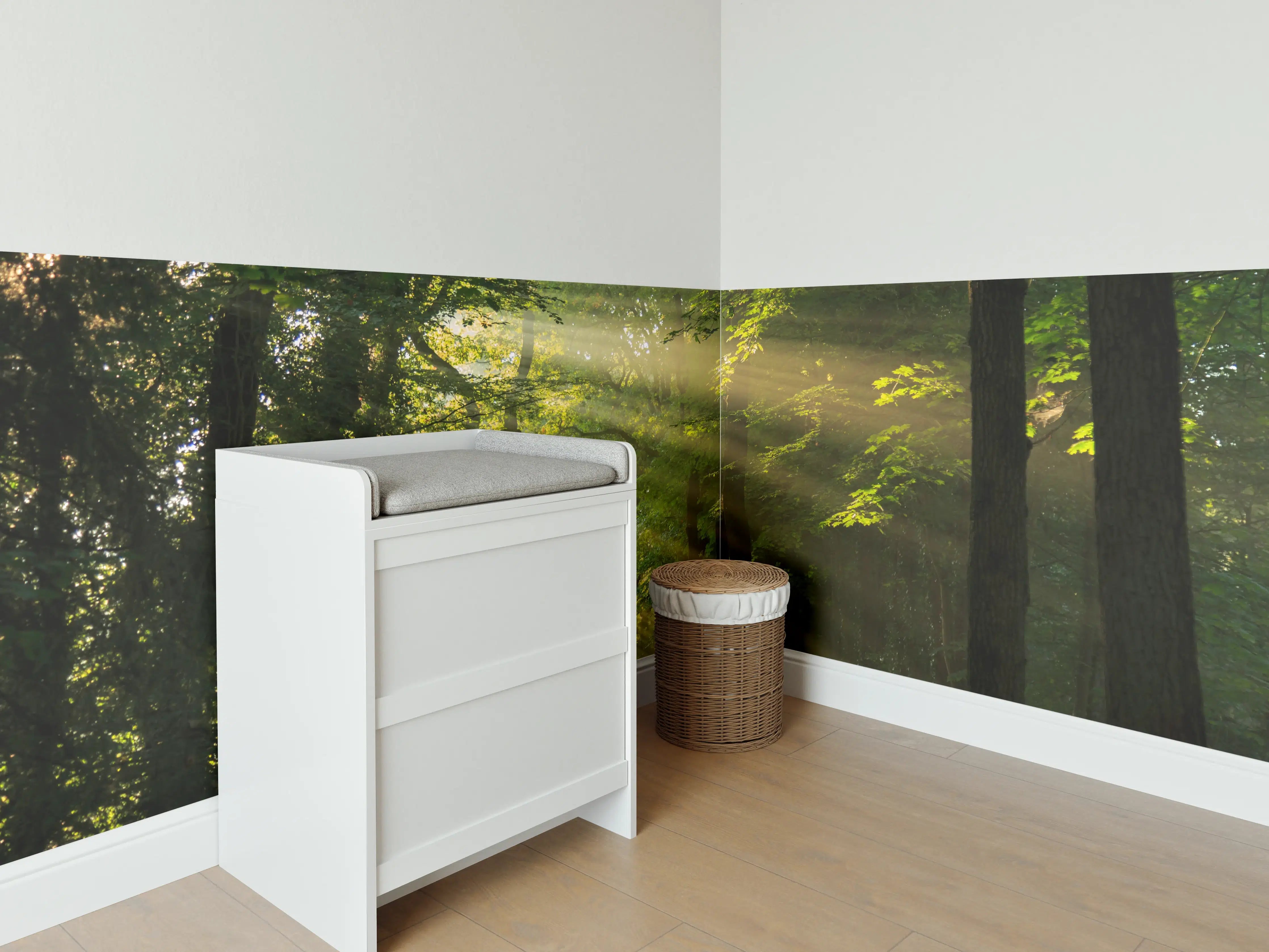 Babyzimmer Wandgestaltung - erleuchtende Sonnenstrahlen in den Wald 