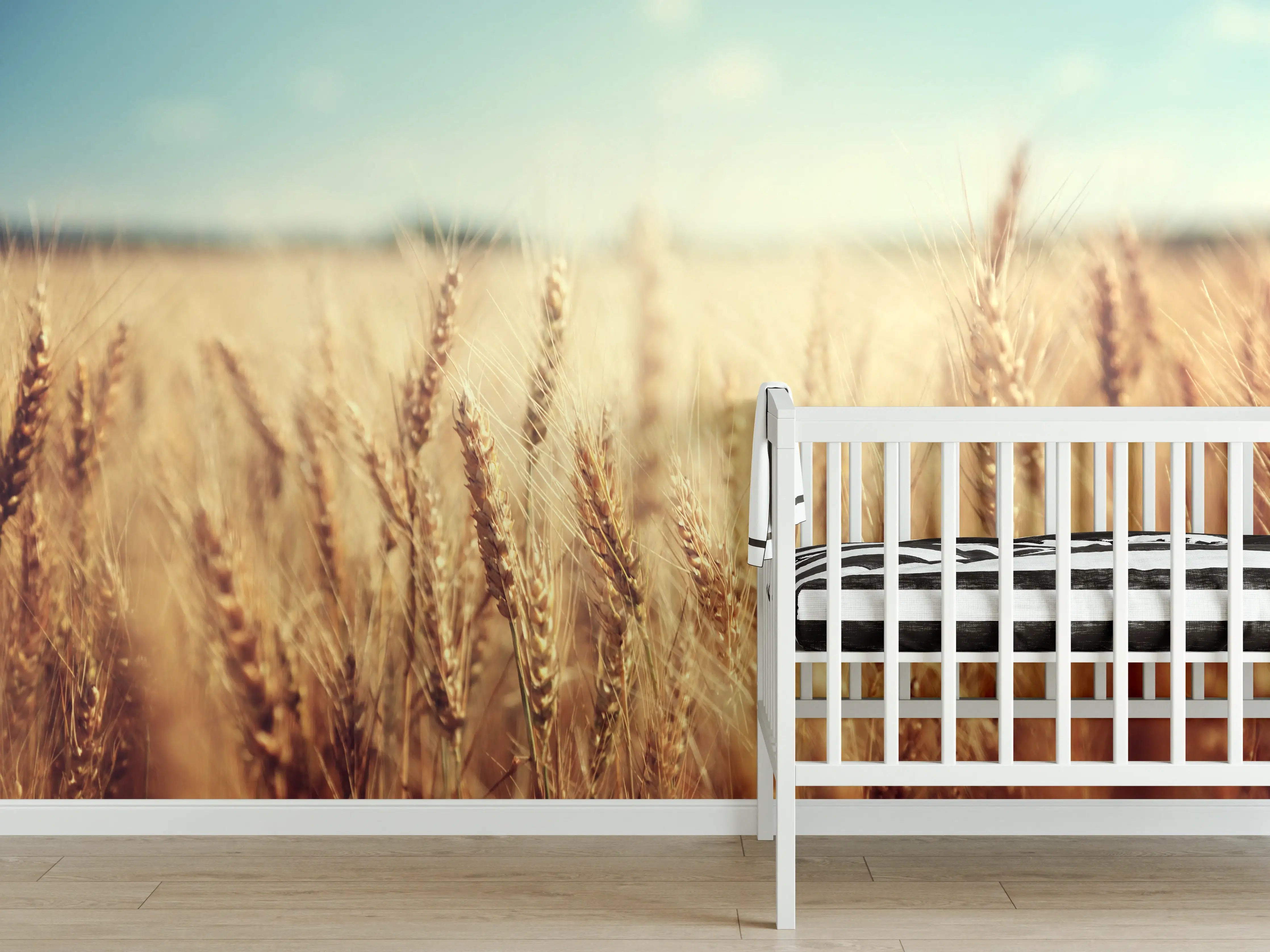 Babyzimmer Wandgestaltung - goldenes Weizenfeld in der Sonne 