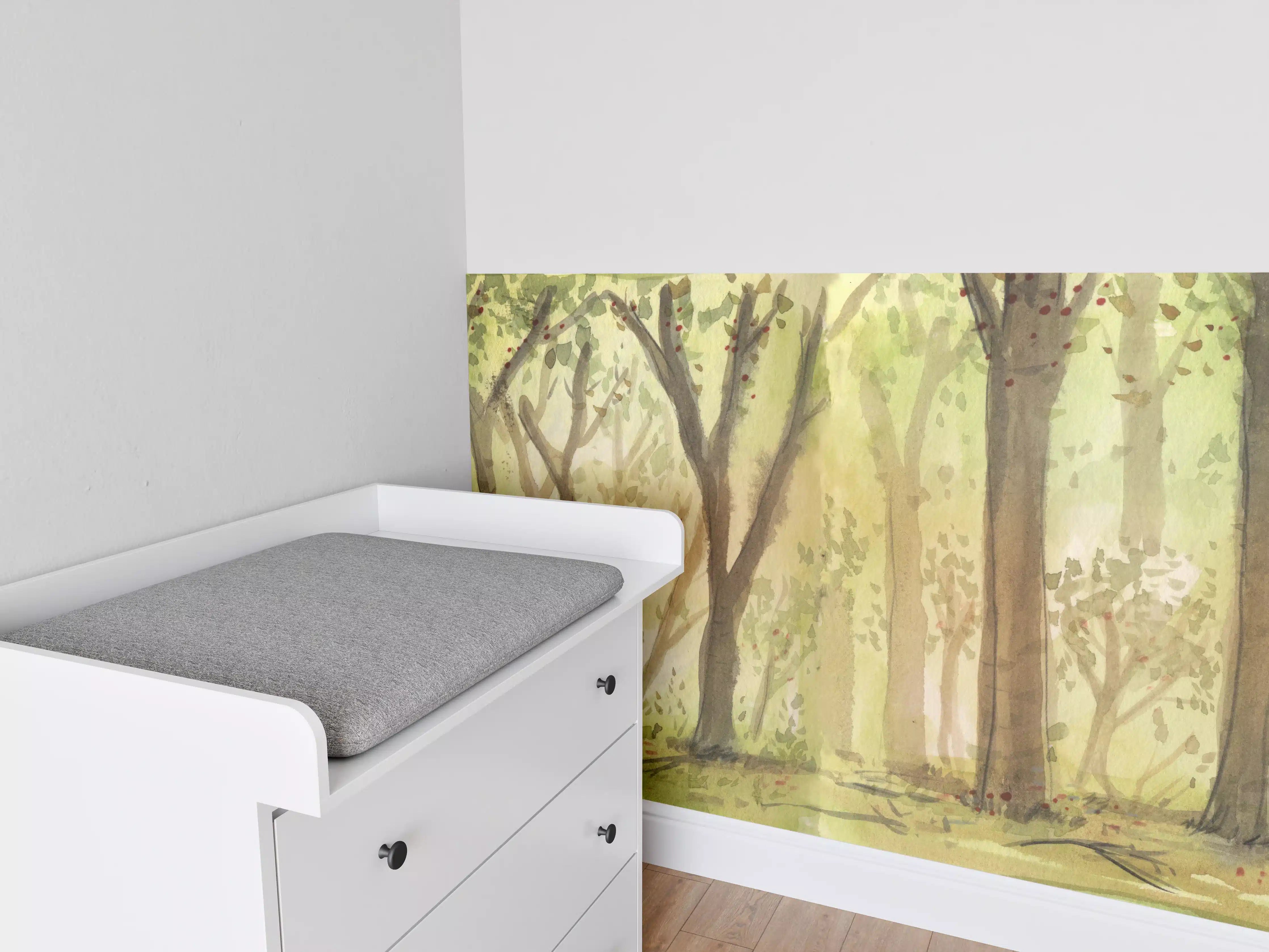 Babyzimmer Wandgestaltung - heller Aquarell Wald 