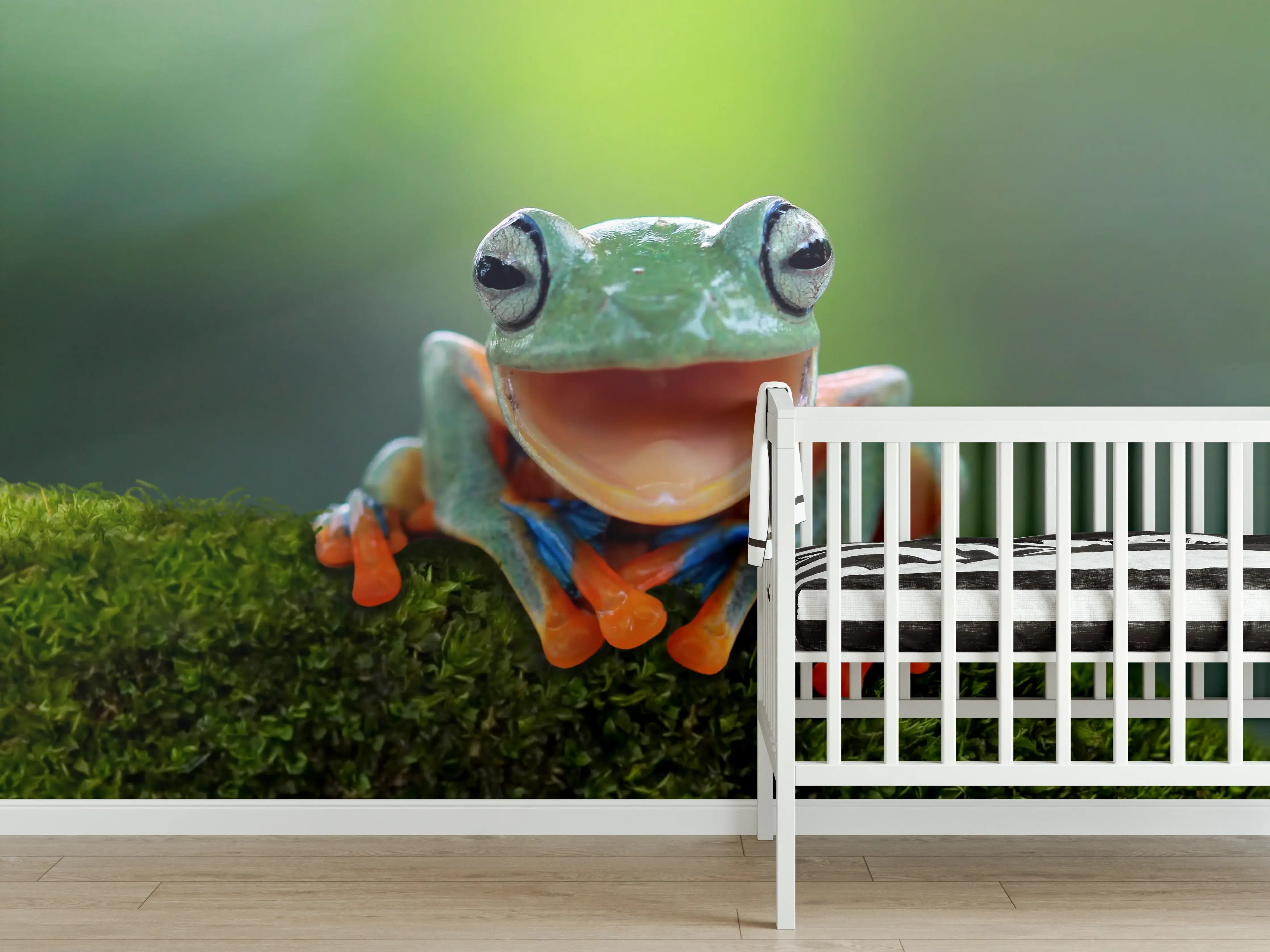 Babyzimmer Wandgestaltung - niedlicher Laubfrosch in Nahaufnahme