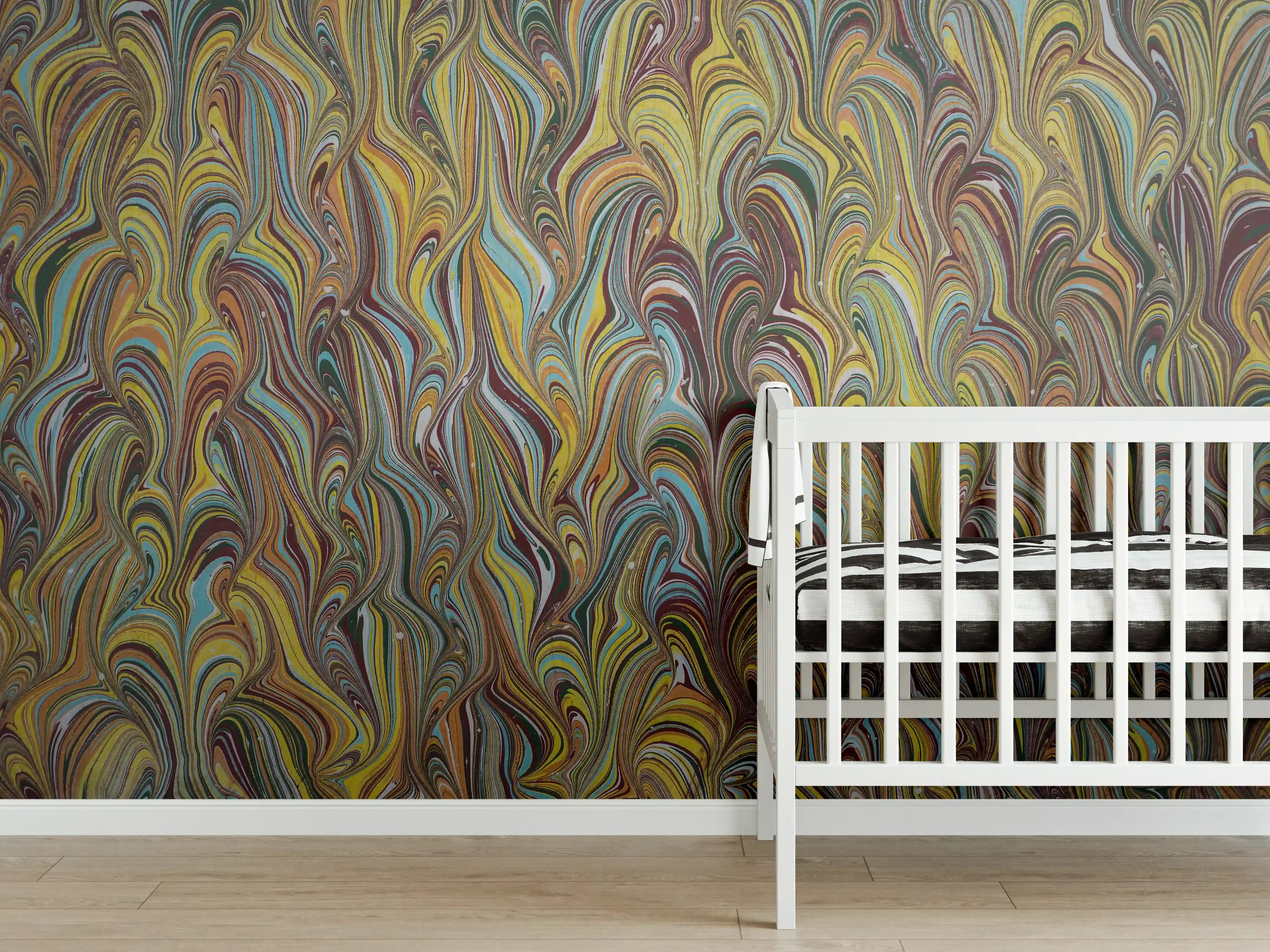 Babyzimmer Wandgestaltung - traditionelles türkisches Ebru - Papier