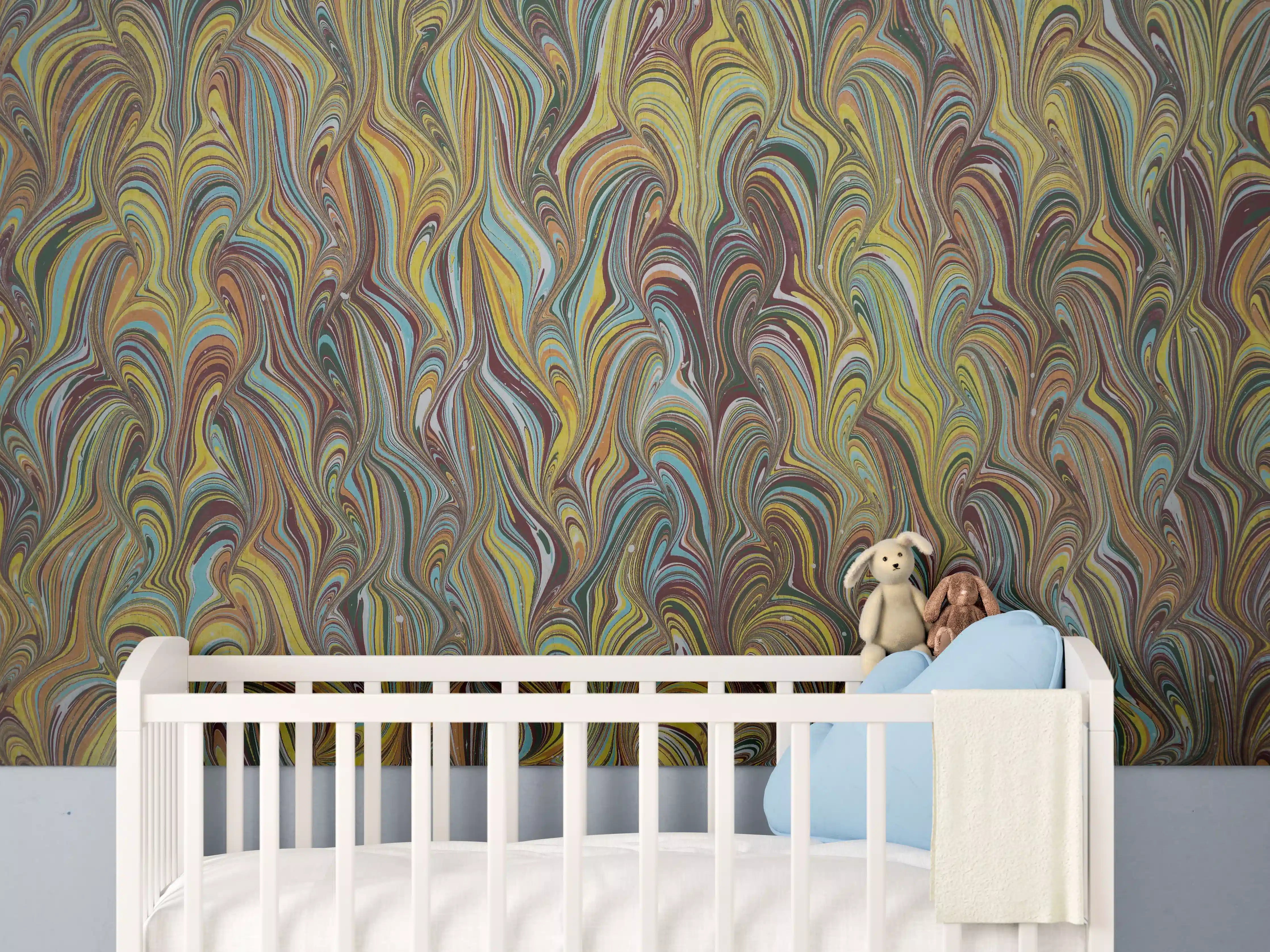 Babyzimmer Wandgestaltung - traditionelles türkisches Ebru - Papier