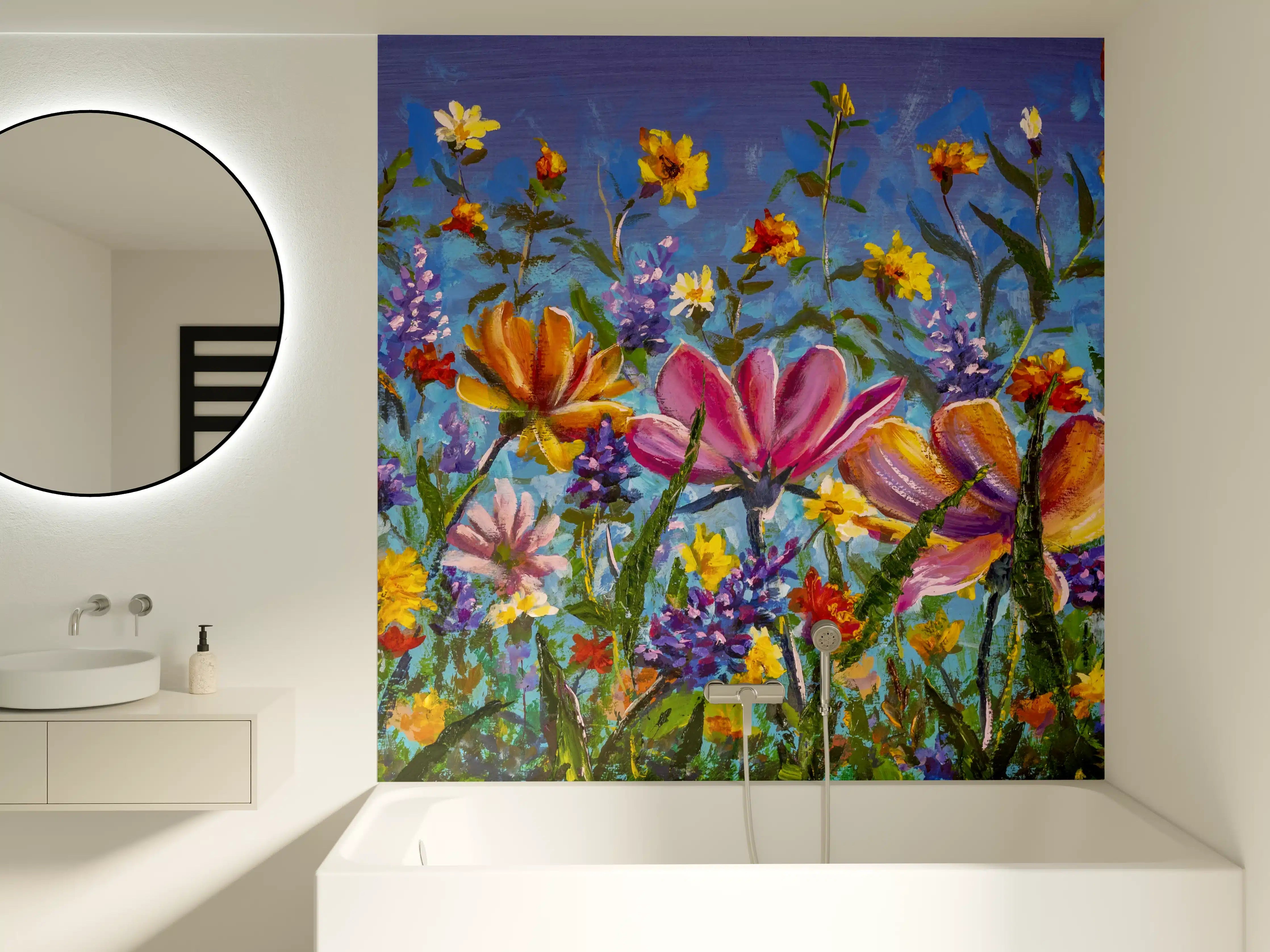 Badewannen-Rückwand -  Bunter Blumenmix Ölgemälde