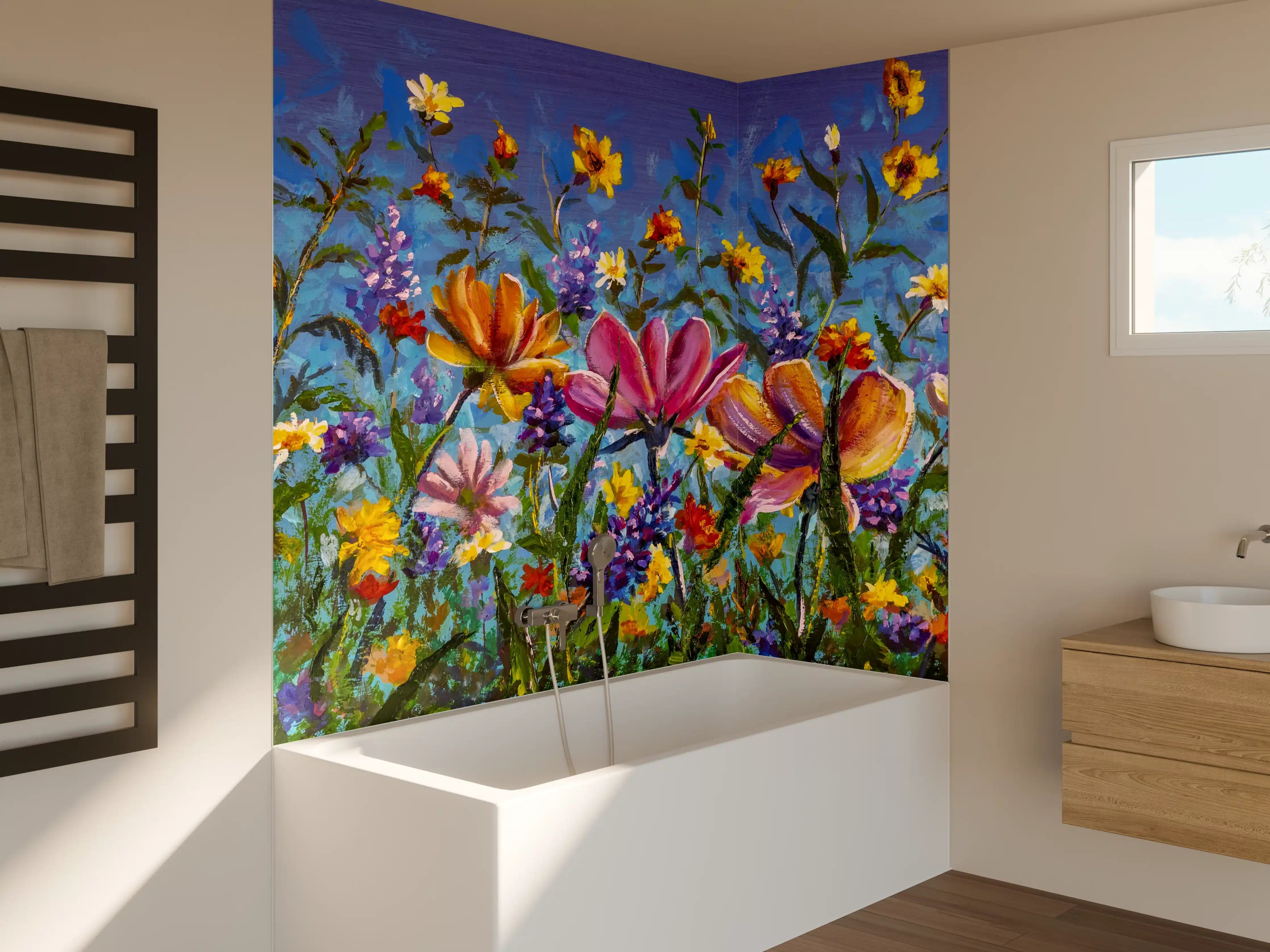 Badewannen-Rückwand -  Bunter Blumenmix Ölgemälde