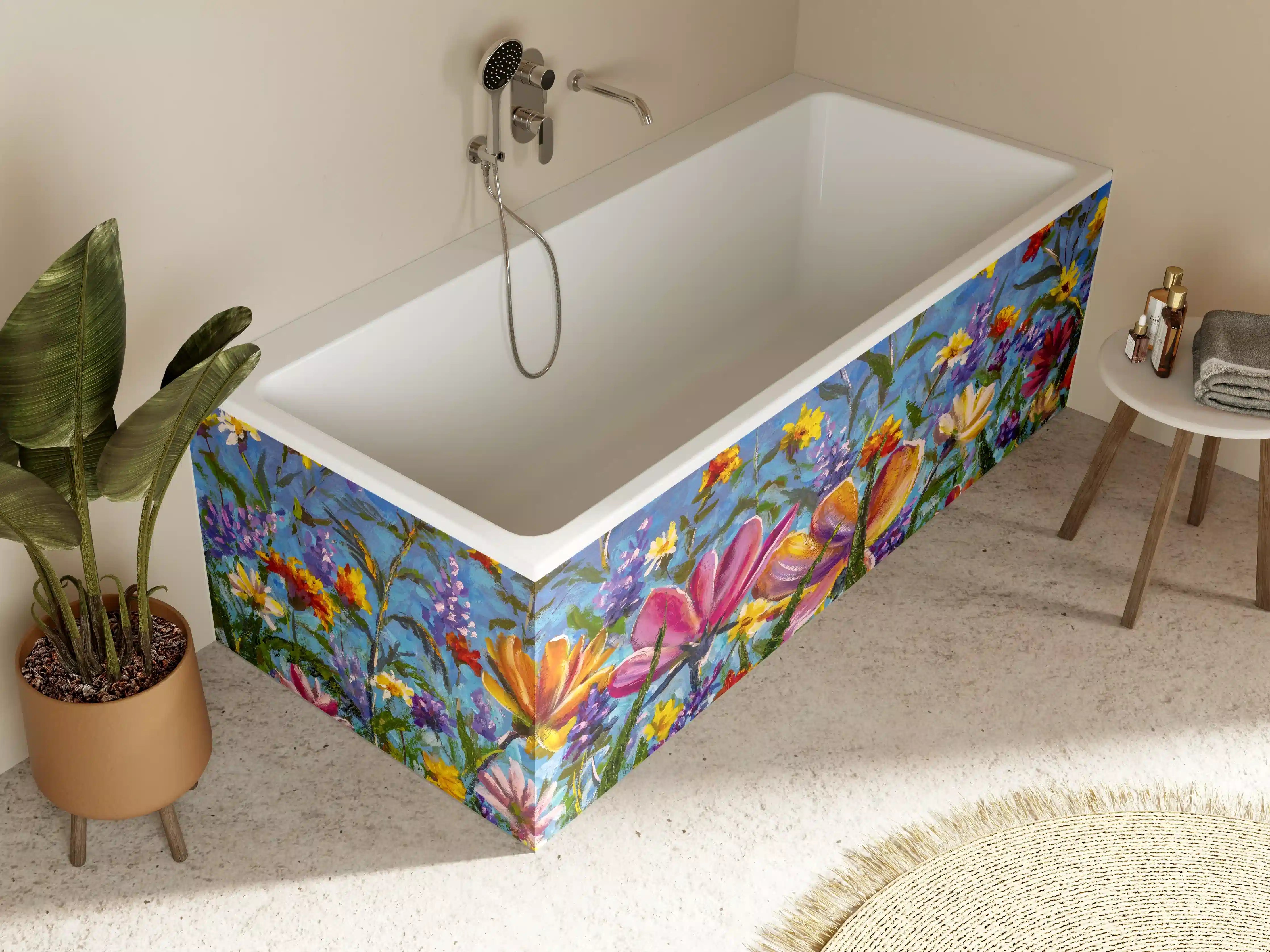 Badewannen-Rückwand -  Bunter Blumenmix Ölgemälde