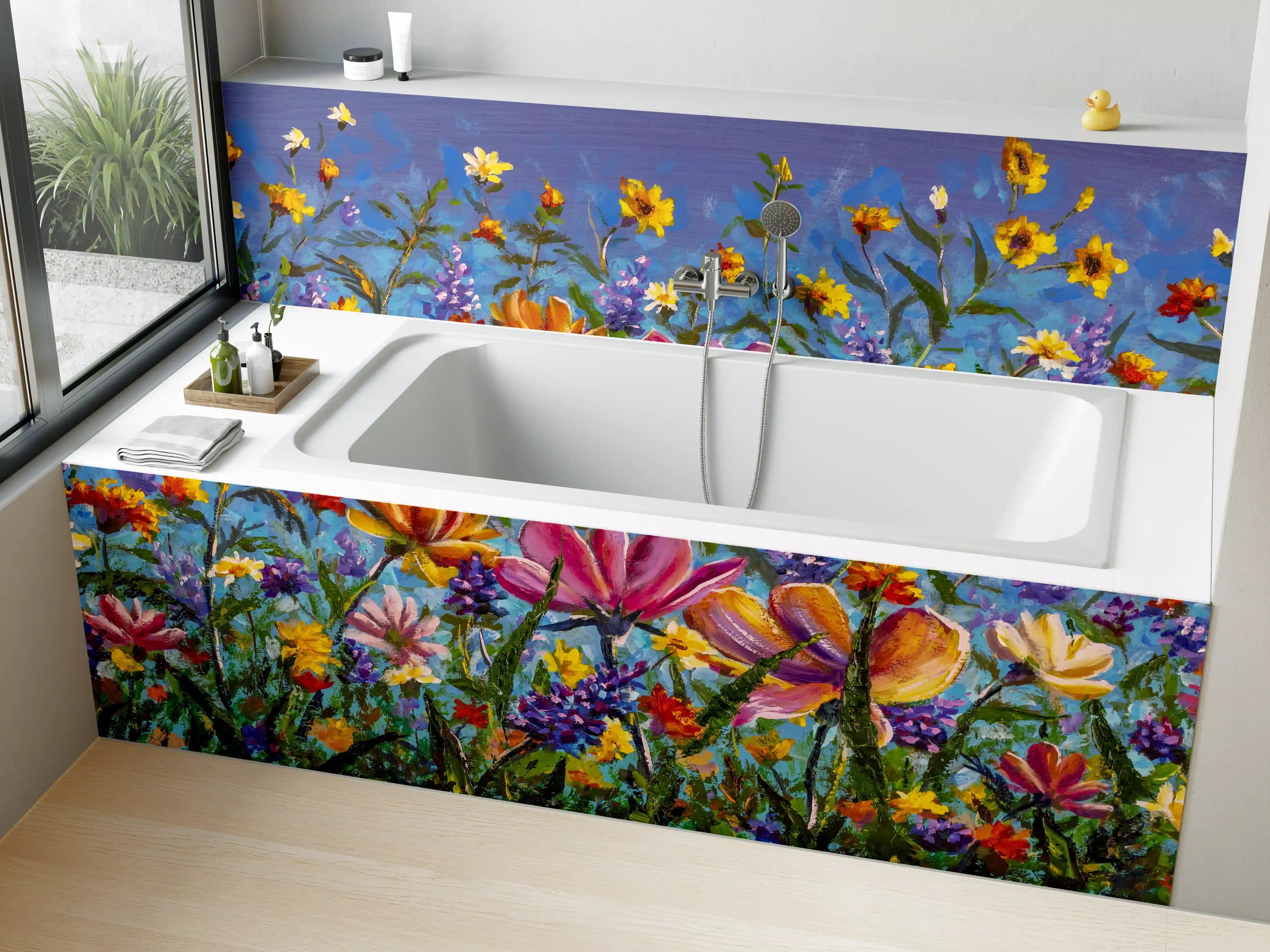 Badewannen-Rückwand -  Bunter Blumenmix Ölgemälde