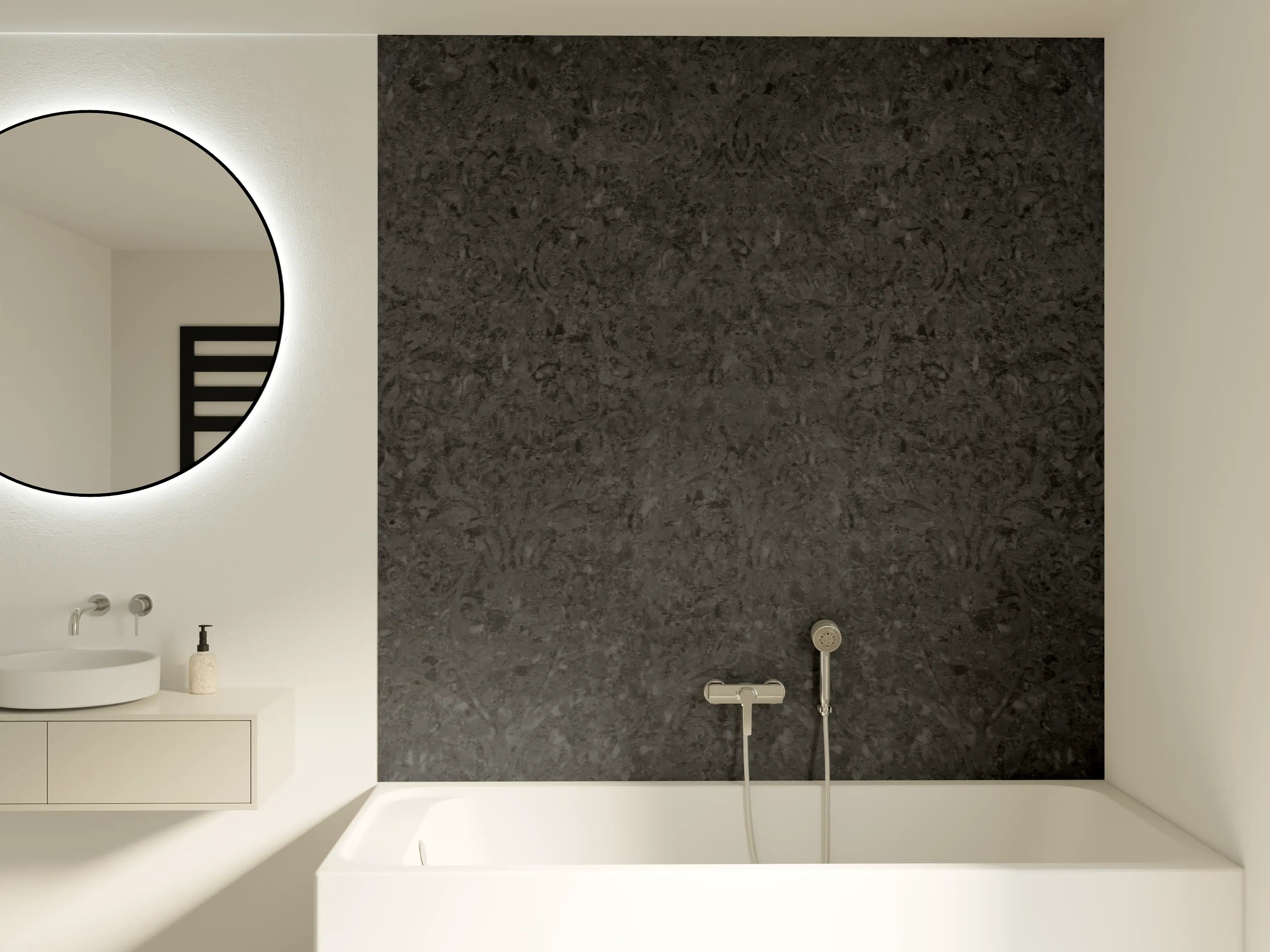 Badewannen-Rückwand -  Scwarze Fliesen mit Muster