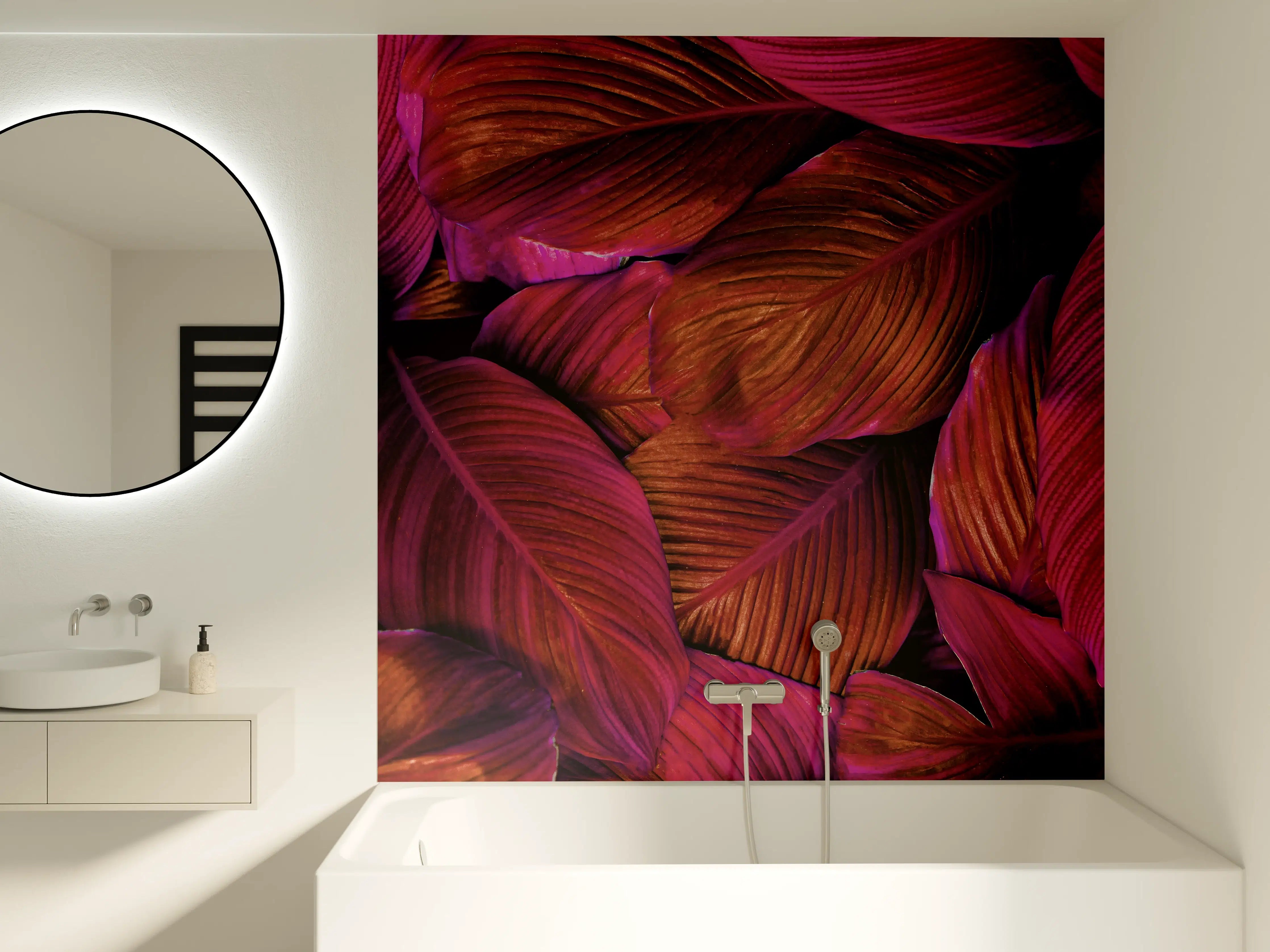 Badewannen-Rückwand -  Spathiphyllum cannifolium - Rosa Blätter