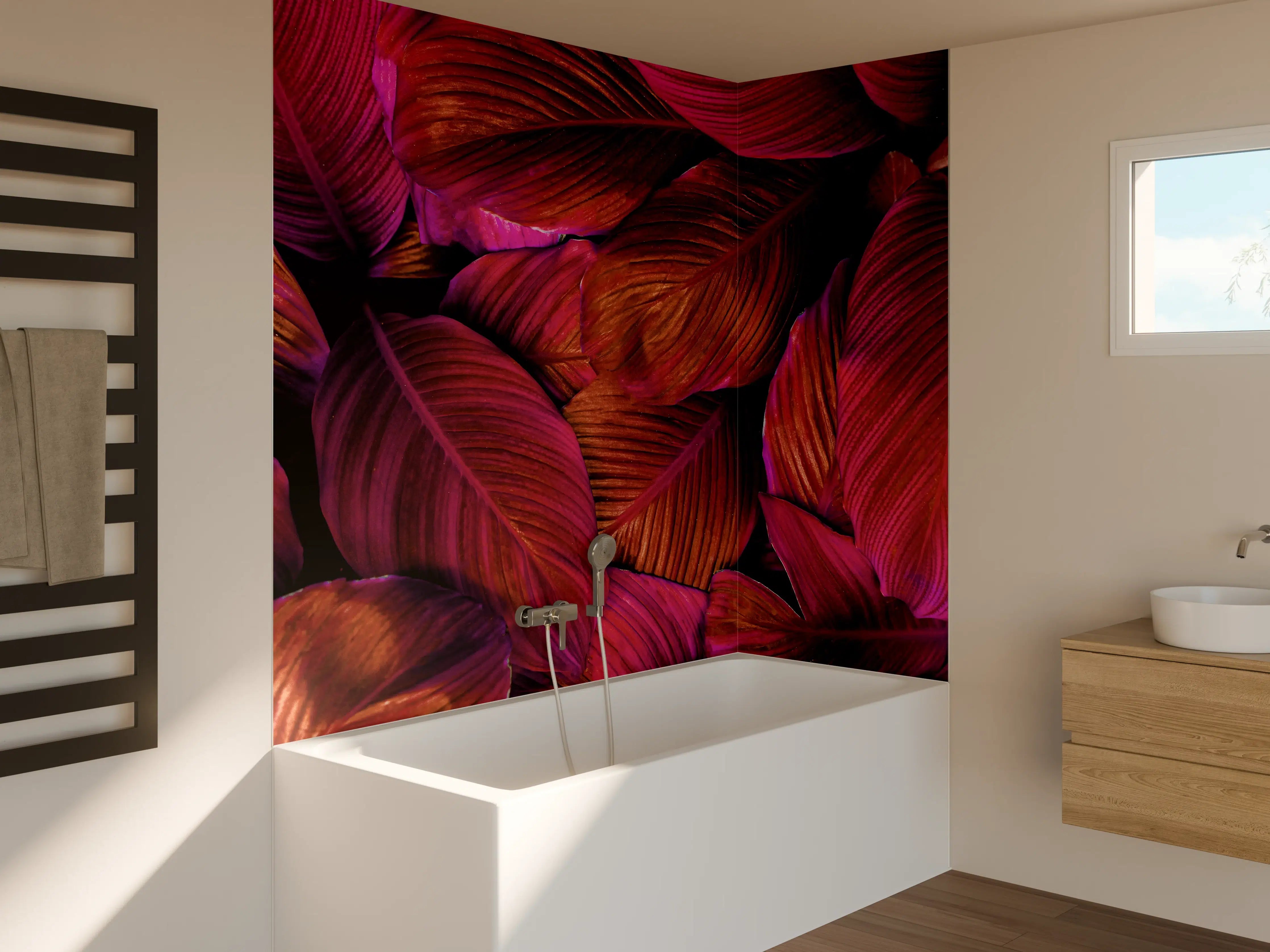 Badewannen-Rückwand -  Spathiphyllum cannifolium - Rosa Blätter