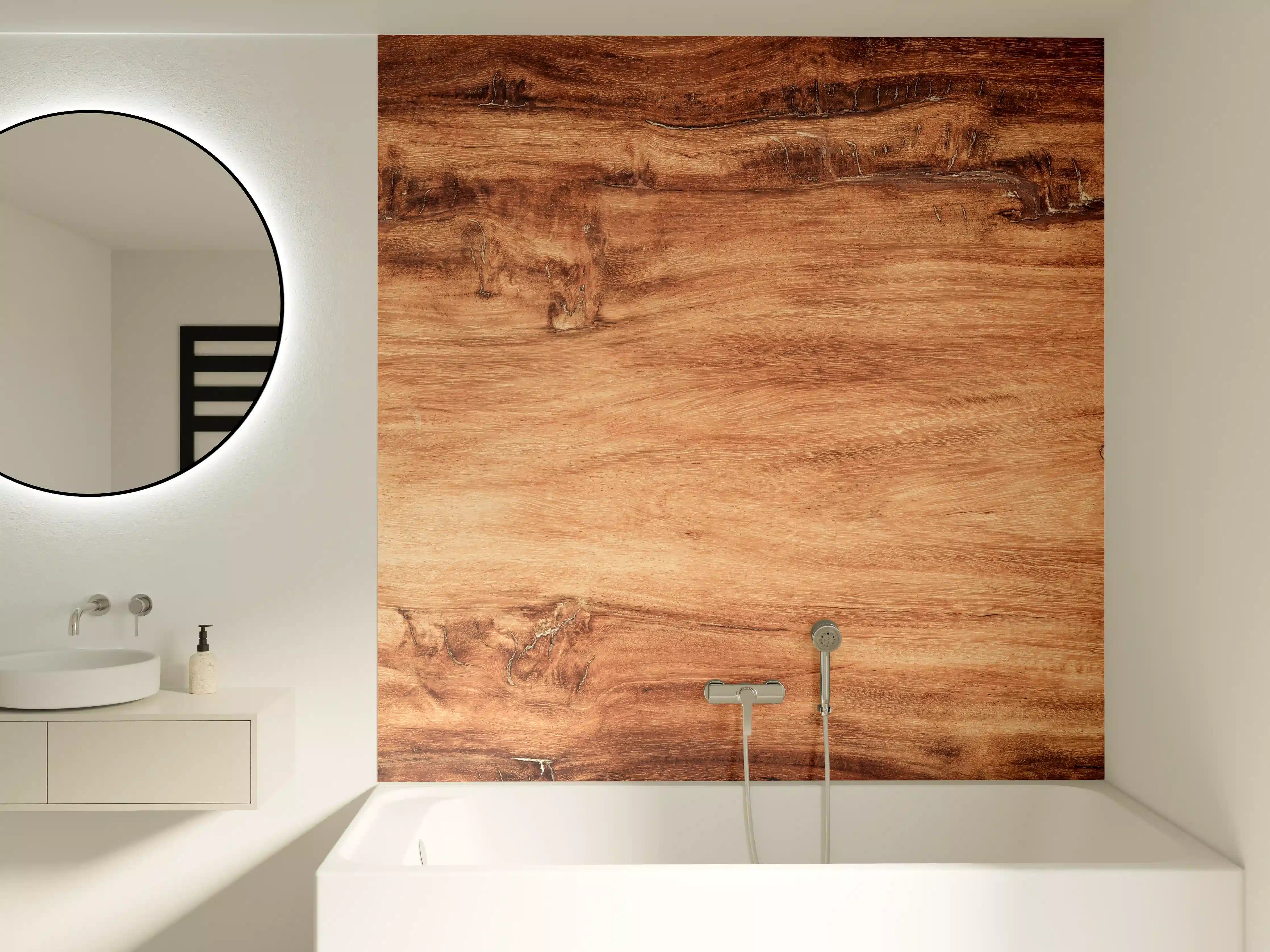 Badewannen-Rückwand -  Teakholz mit natürlichem Muster