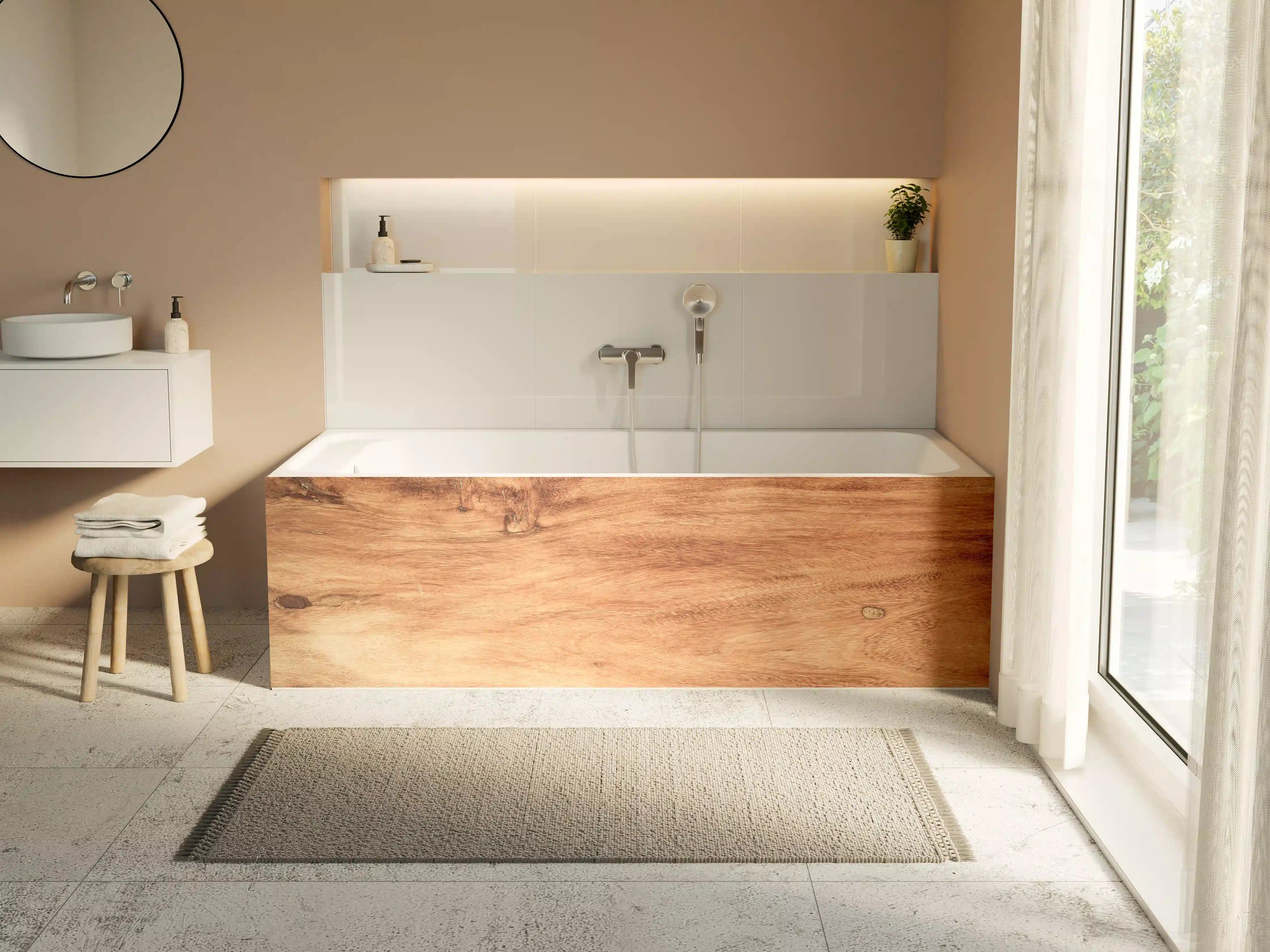 Badewannen-Rückwand -  Teakholz mit natürlichem Muster