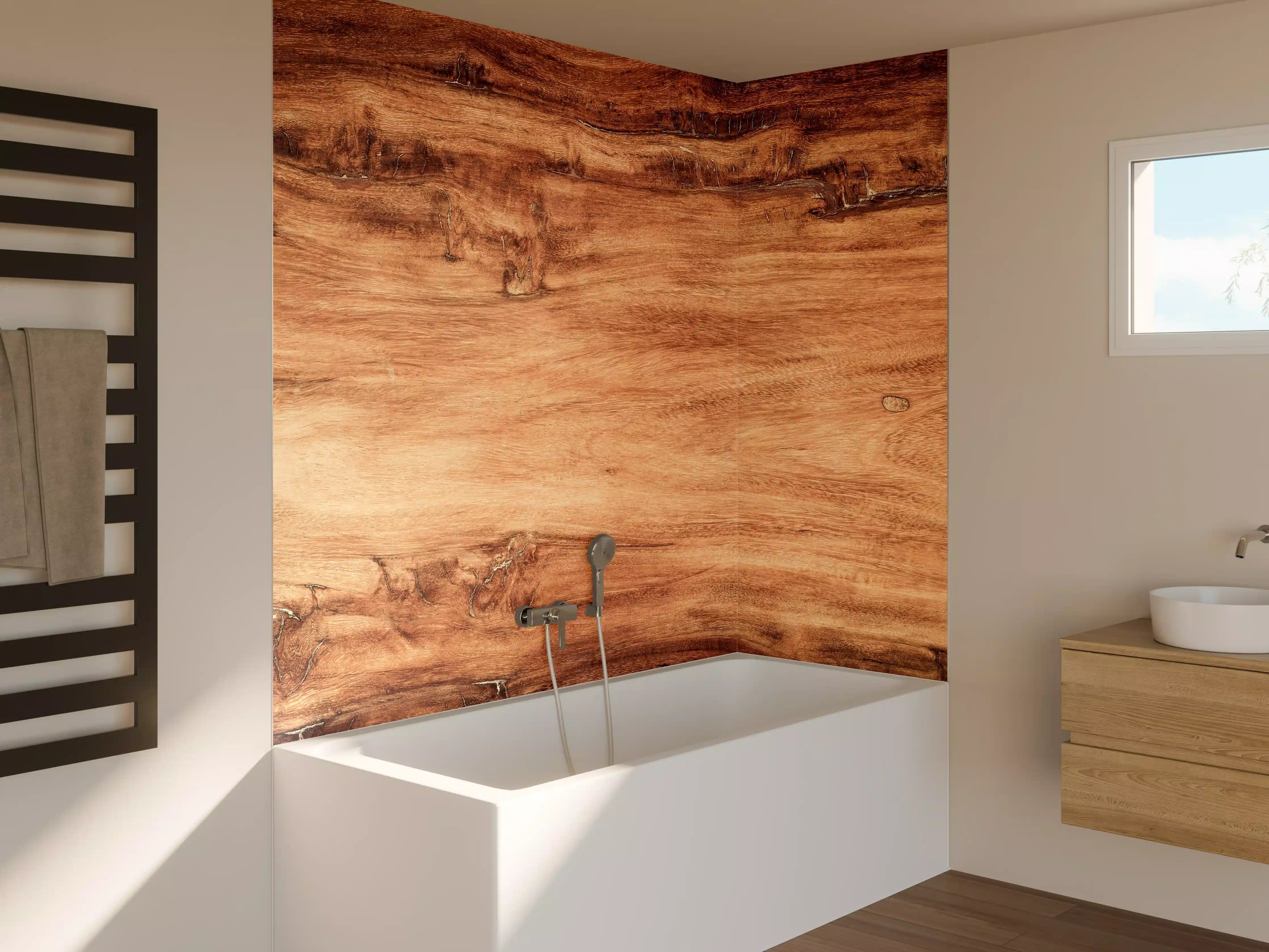 Badewannen-Rückwand -  Teakholz mit natürlichem Muster