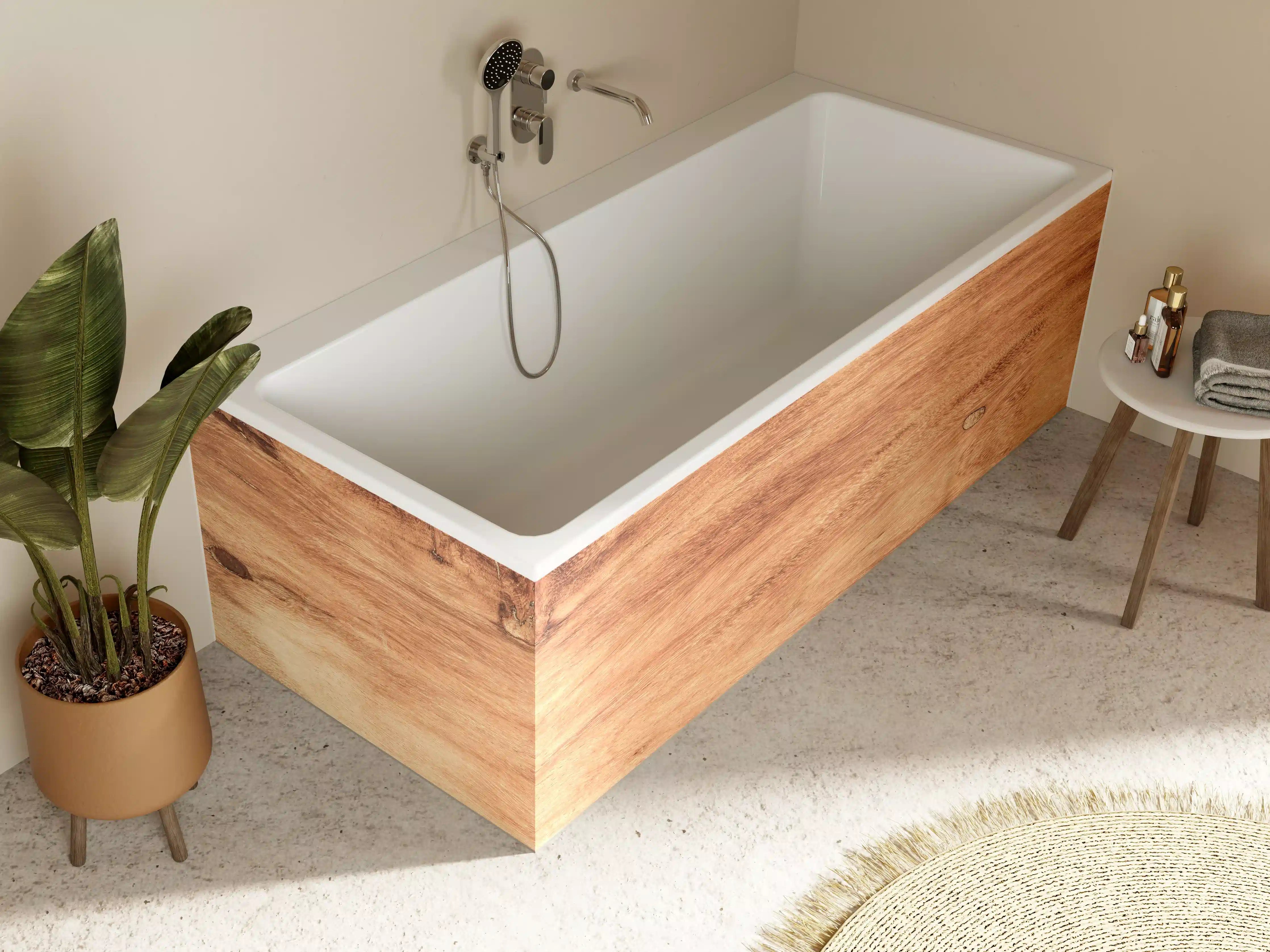 Badewannen-Rückwand -  Teakholz mit natürlichem Muster