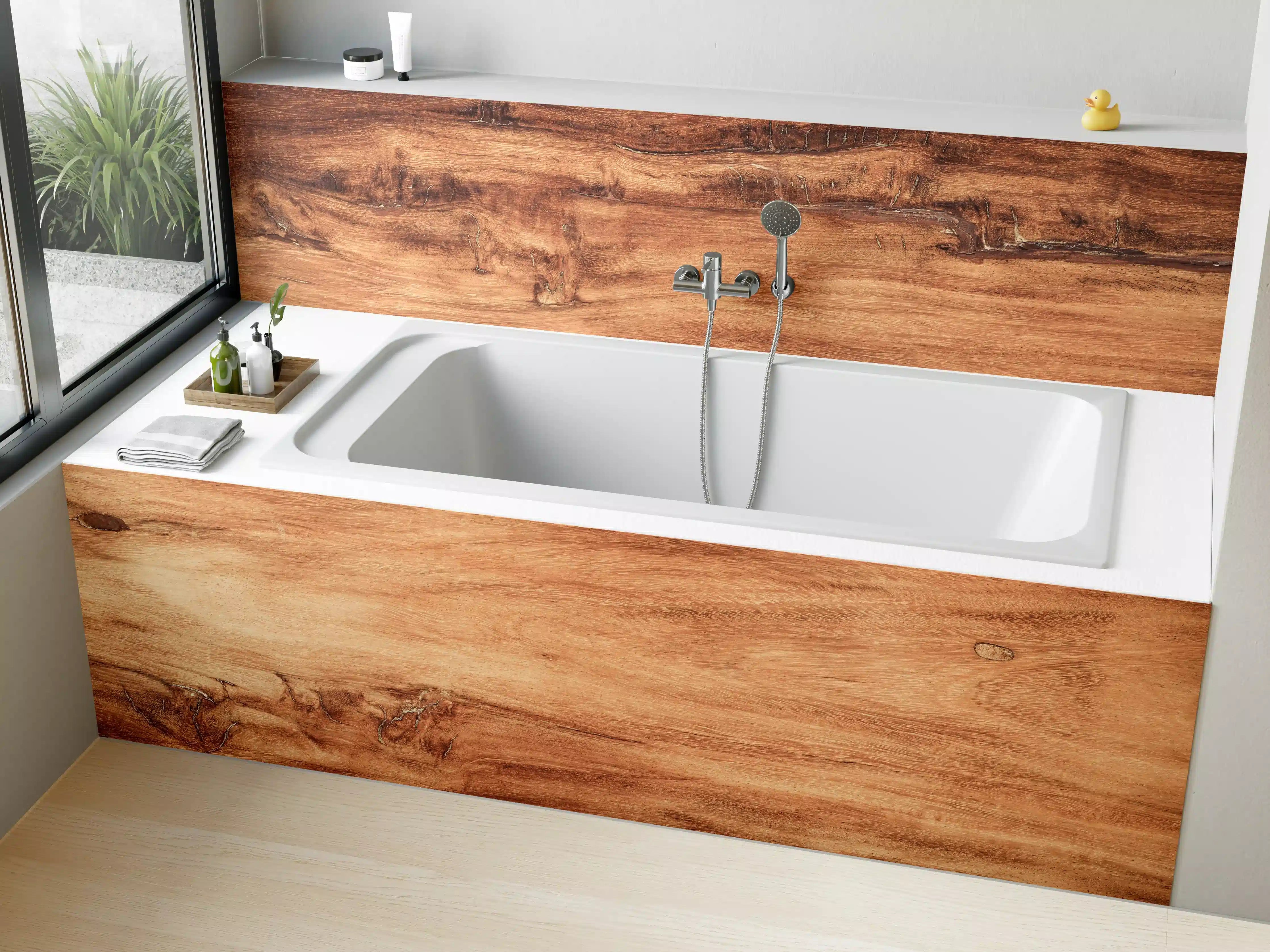 Badewannen-Rückwand -  Teakholz mit natürlichem Muster